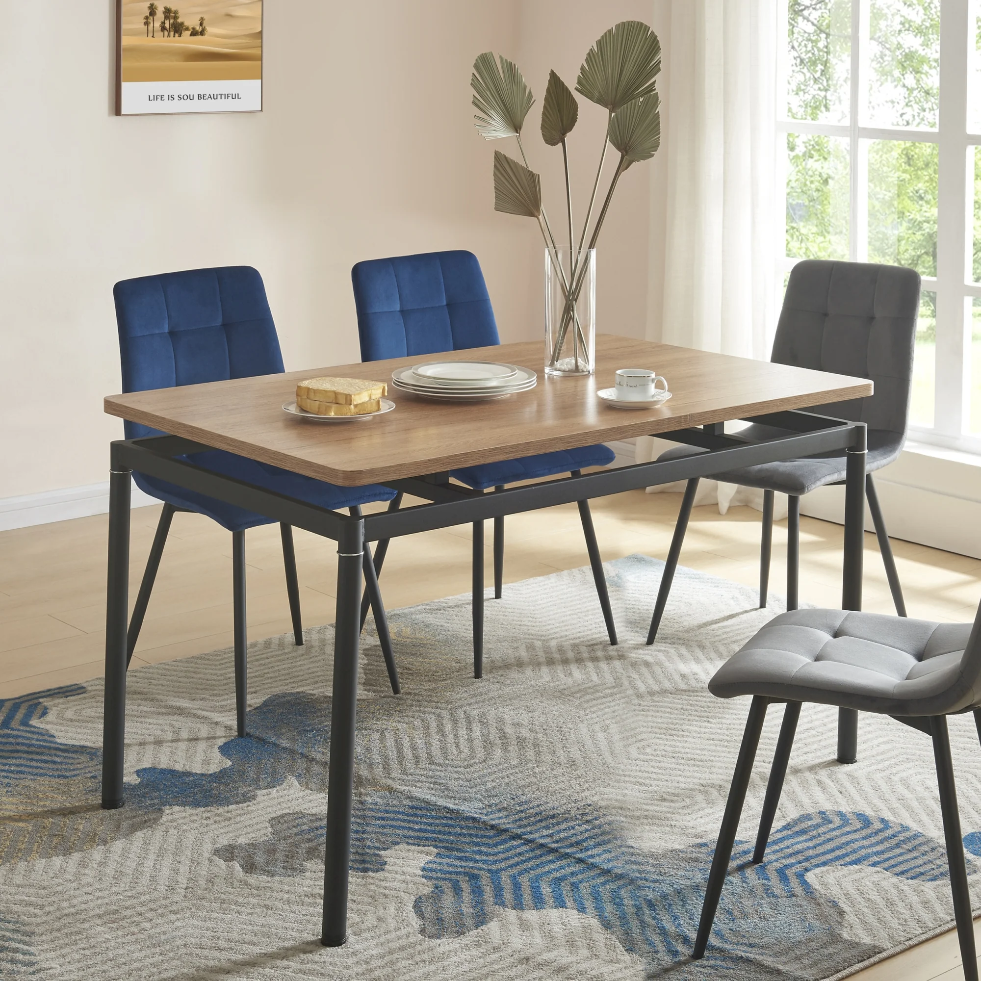 [en.casa] Eettafel Hemnes eikenkleurig en zwart - 4 varianten - Image 4