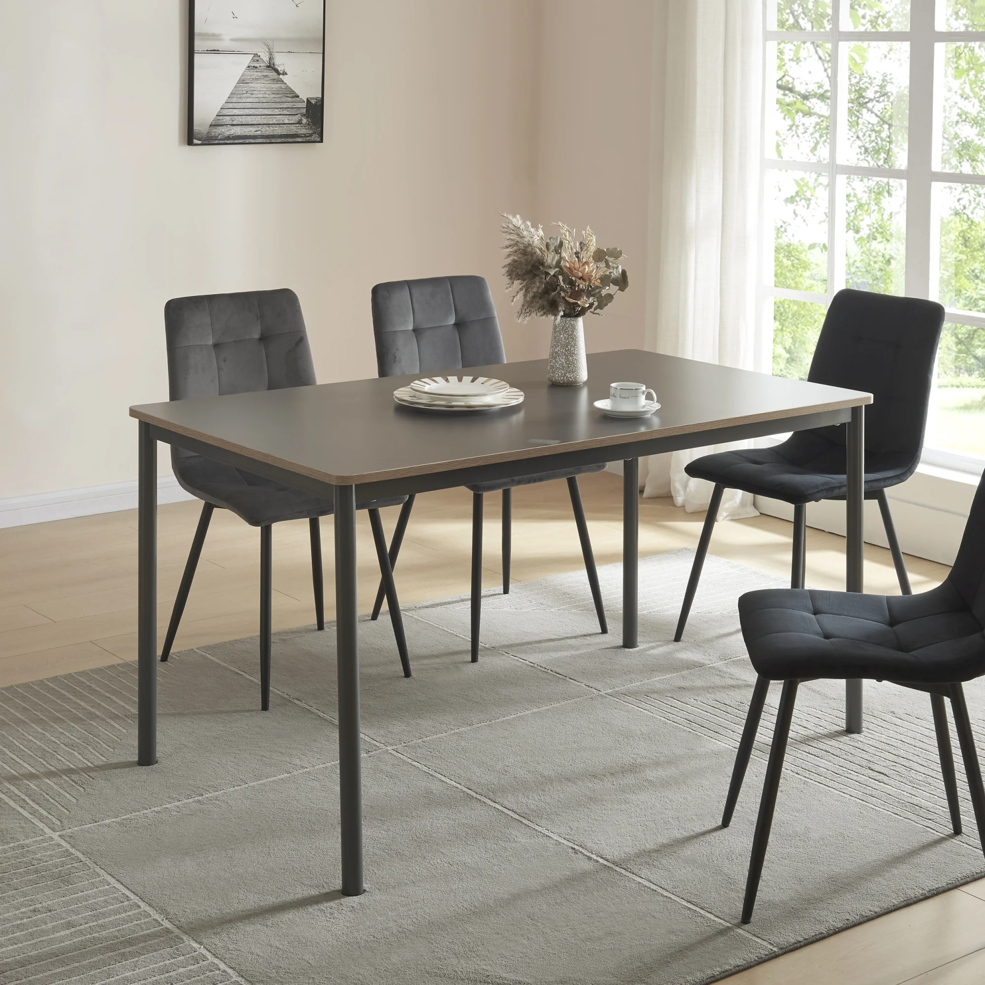 [en.casa] Eettafel Lindesberg grijs eikenkleurig en zwart - 4 varianten