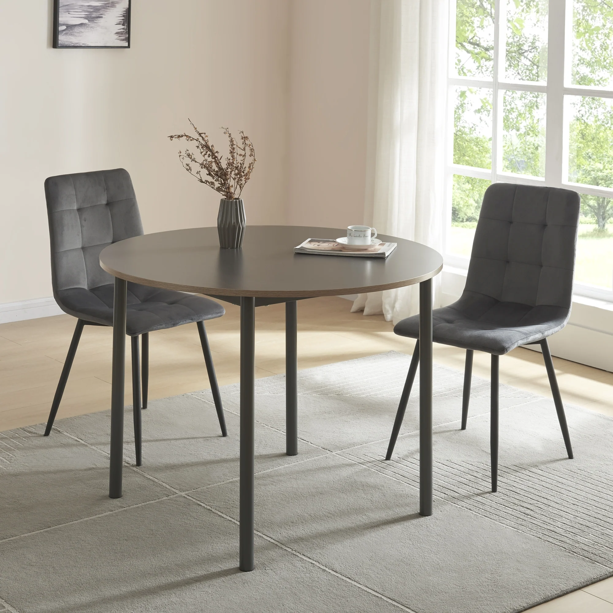 [en.casa] Eettafel Lindesberg grijs eikenkleurig en zwart - 4 varianten - Image 2