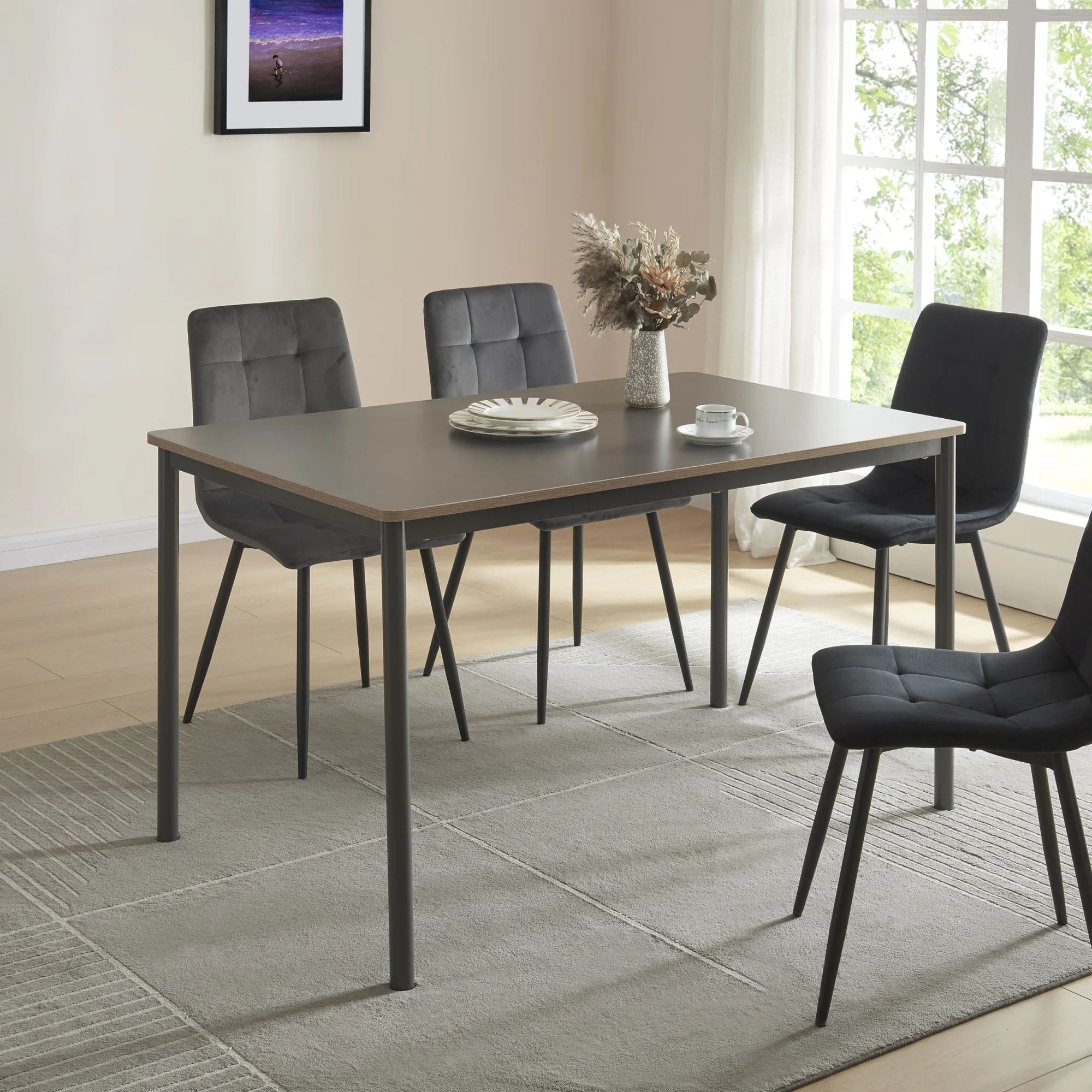 [en.casa] Eettafel Lindesberg grijs eikenkleurig en zwart - 4 varianten - Image 4