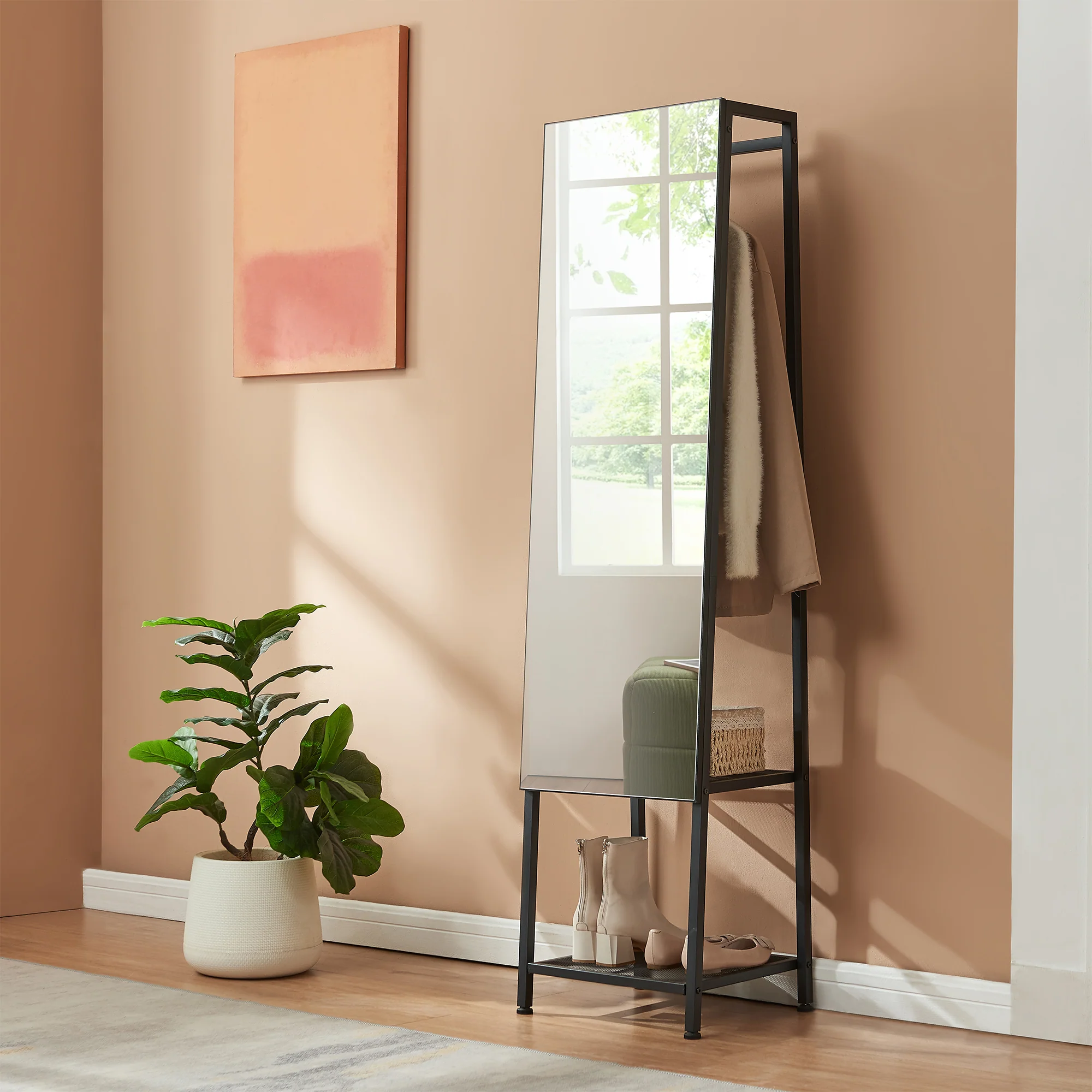 Garderobespiegel Klilbojle met kledingrek 160x40x35 cm [en.casa] - Image 3
