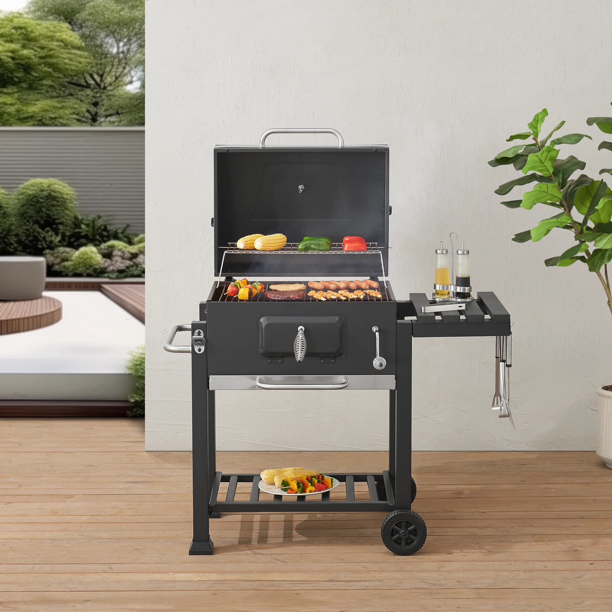 Houtskool BBQ Arnad met deksel zwart casa.pro