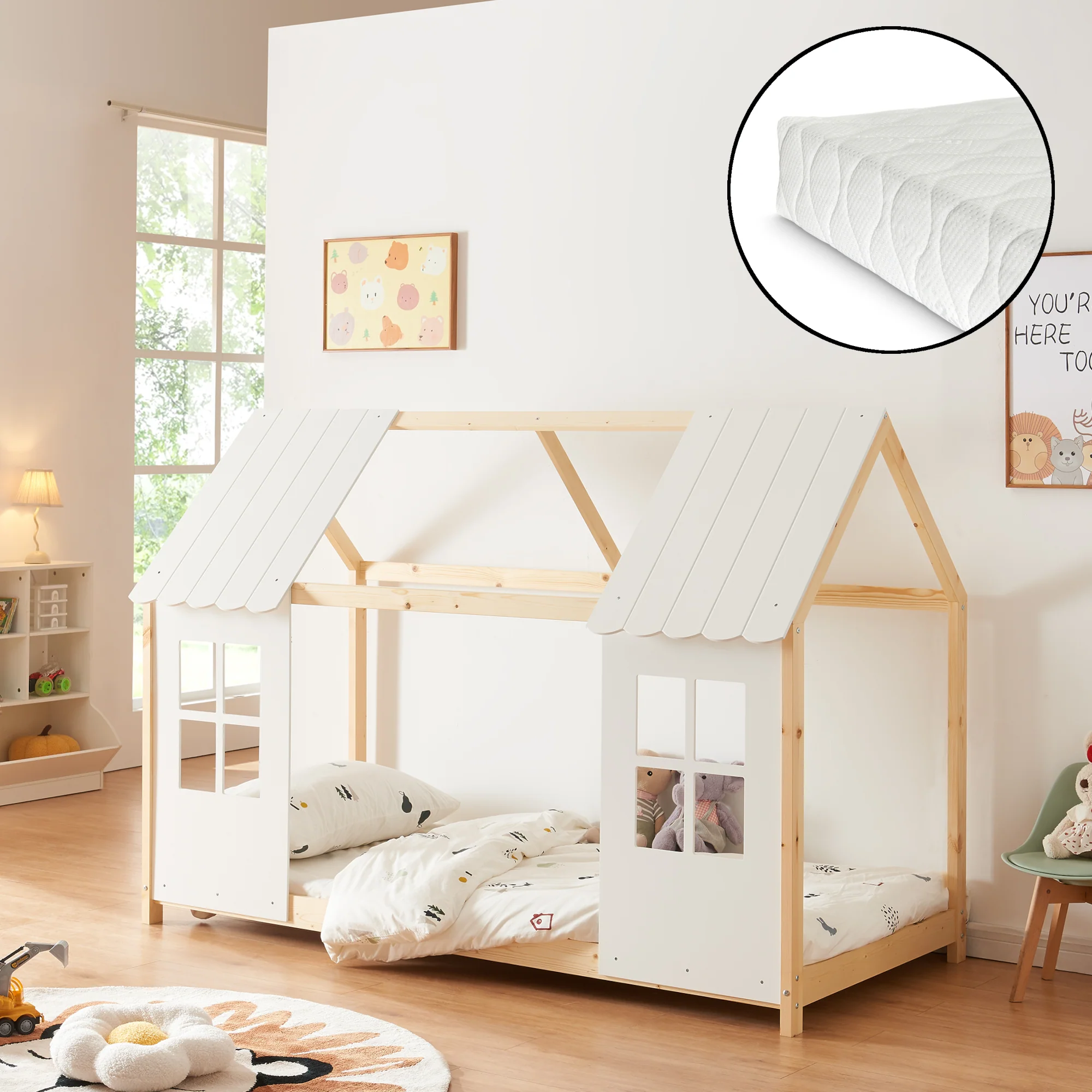 Kinderbed Tostedt huisbed met bedbodem en matras [en.casa] [neu.haus] - Image 12