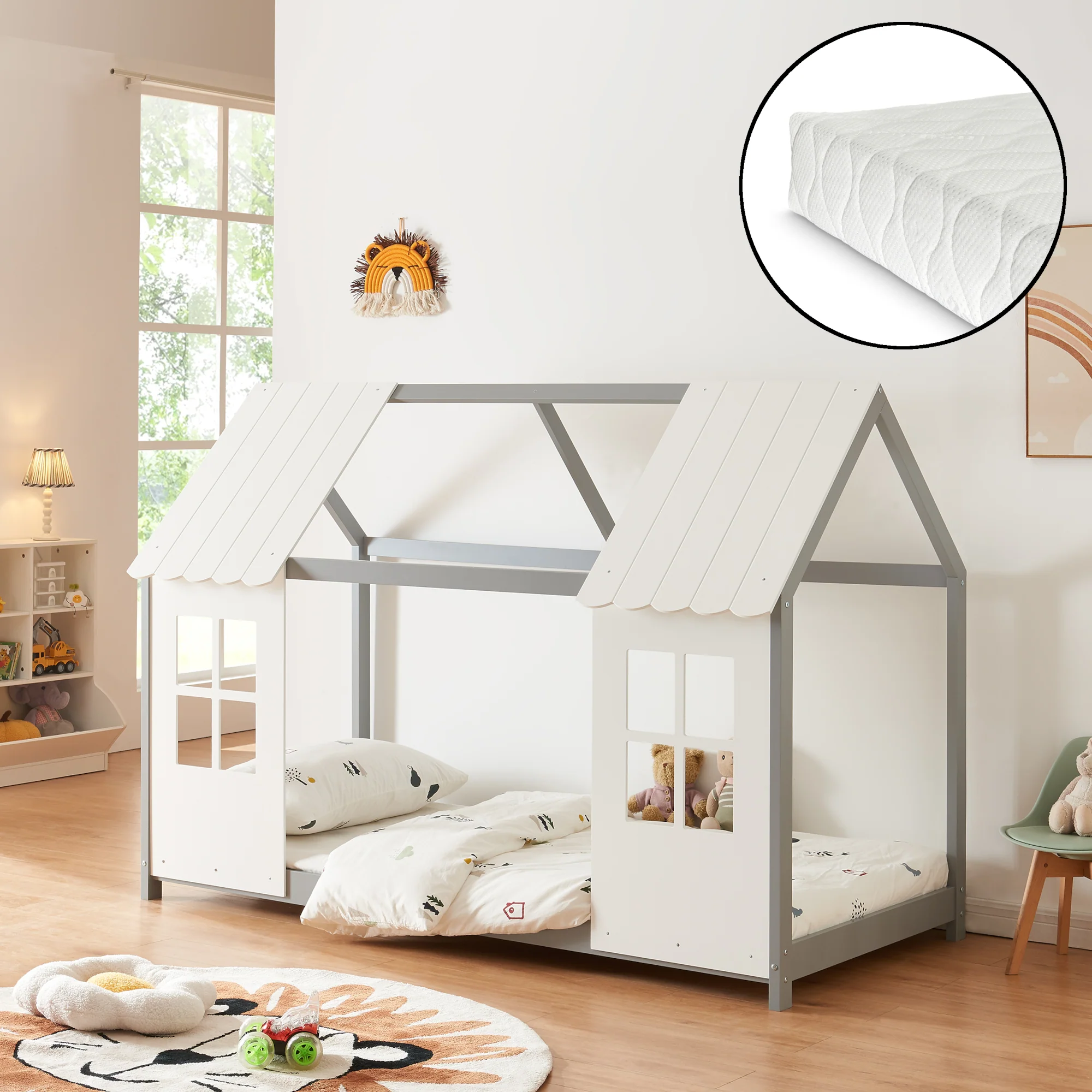 Kinderbed Tostedt huisbed met bedbodem en matras [en.casa] [neu.haus] - Image 13
