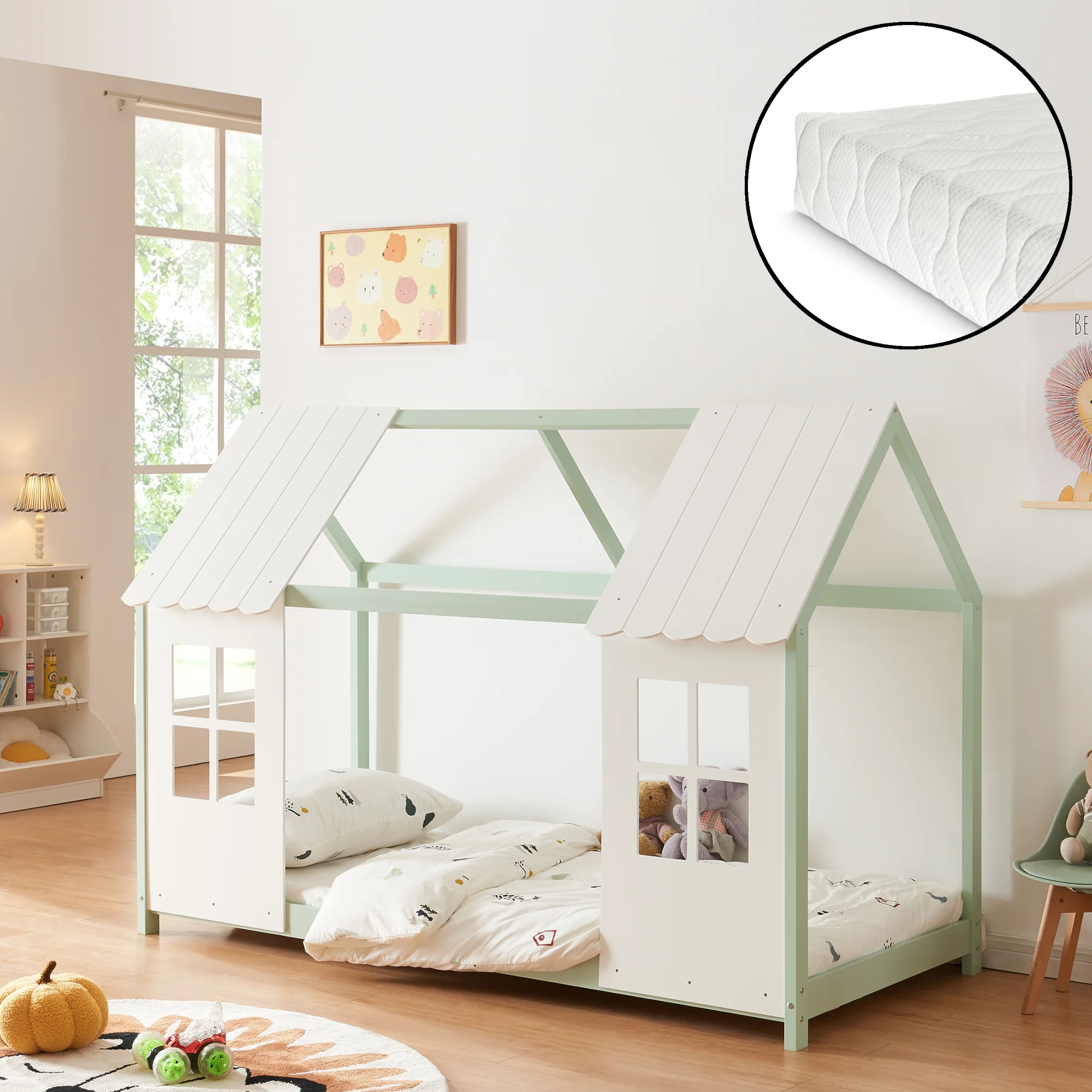Kinderbed Tostedt huisbed met bedbodem en matras [en.casa] [neu.haus] - Image 14