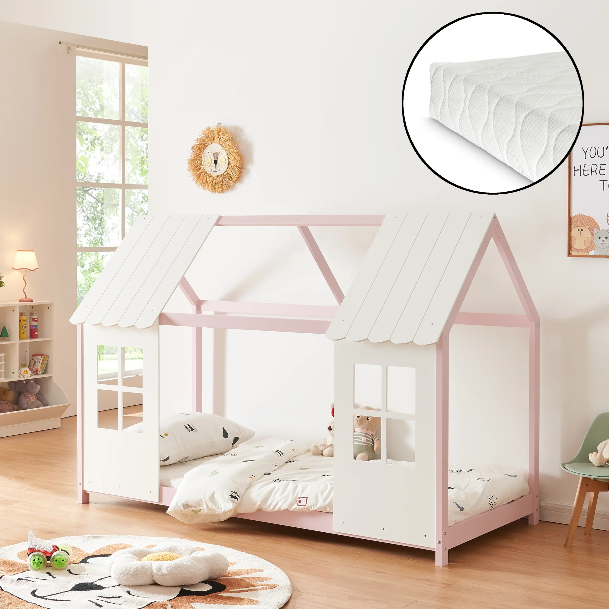 Kinderbed Tostedt huisbed met bedbodem en matras [en.casa] [neu.haus] - Image 15