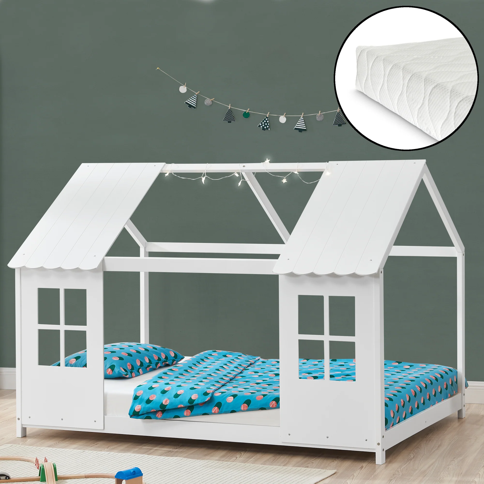 Kinderbed Tostedt huisbed met bedbodem en matras [en.casa] [neu.haus] - Image 16
