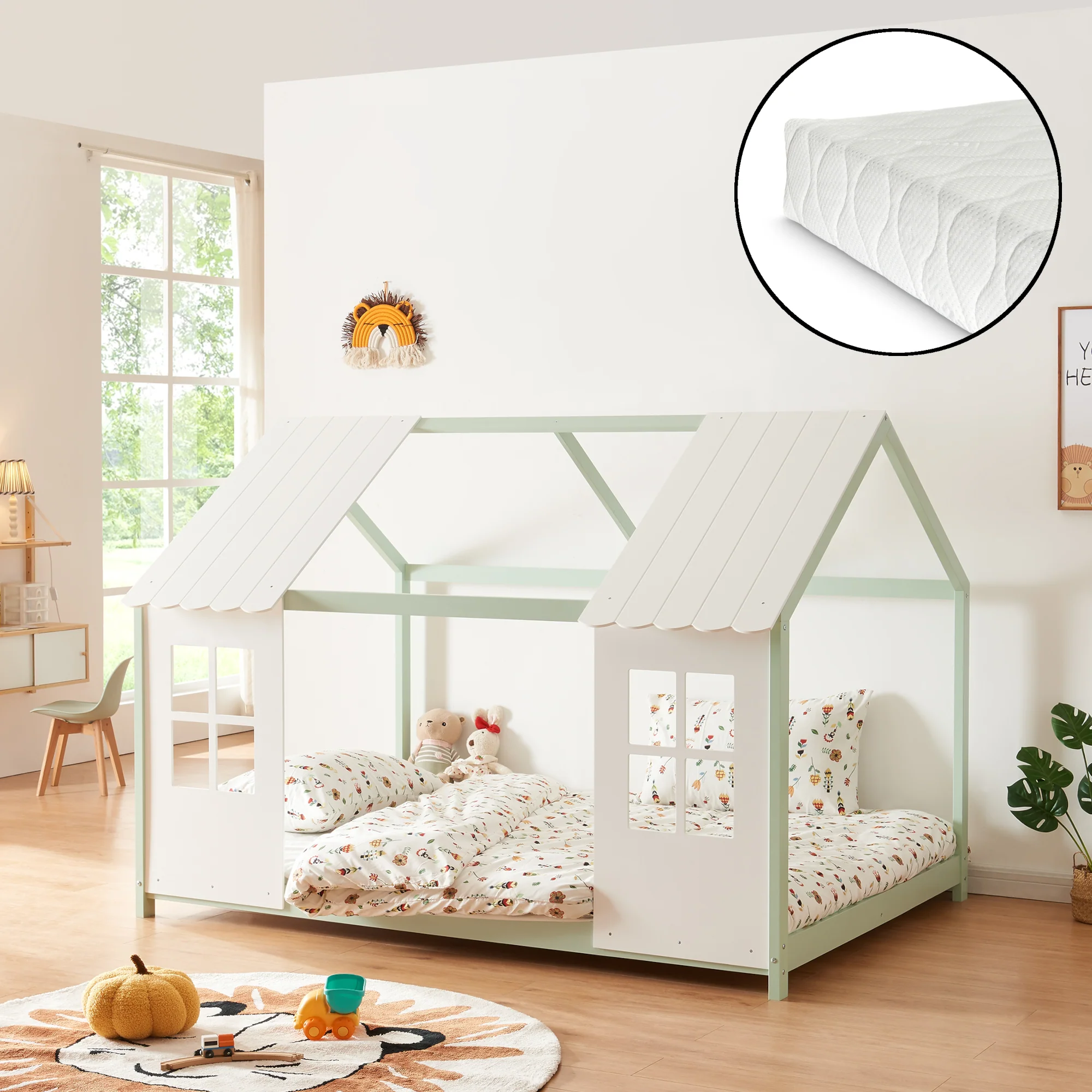 Kinderbed Tostedt huisbed met bedbodem en matras [en.casa] [neu.haus] - Image 4