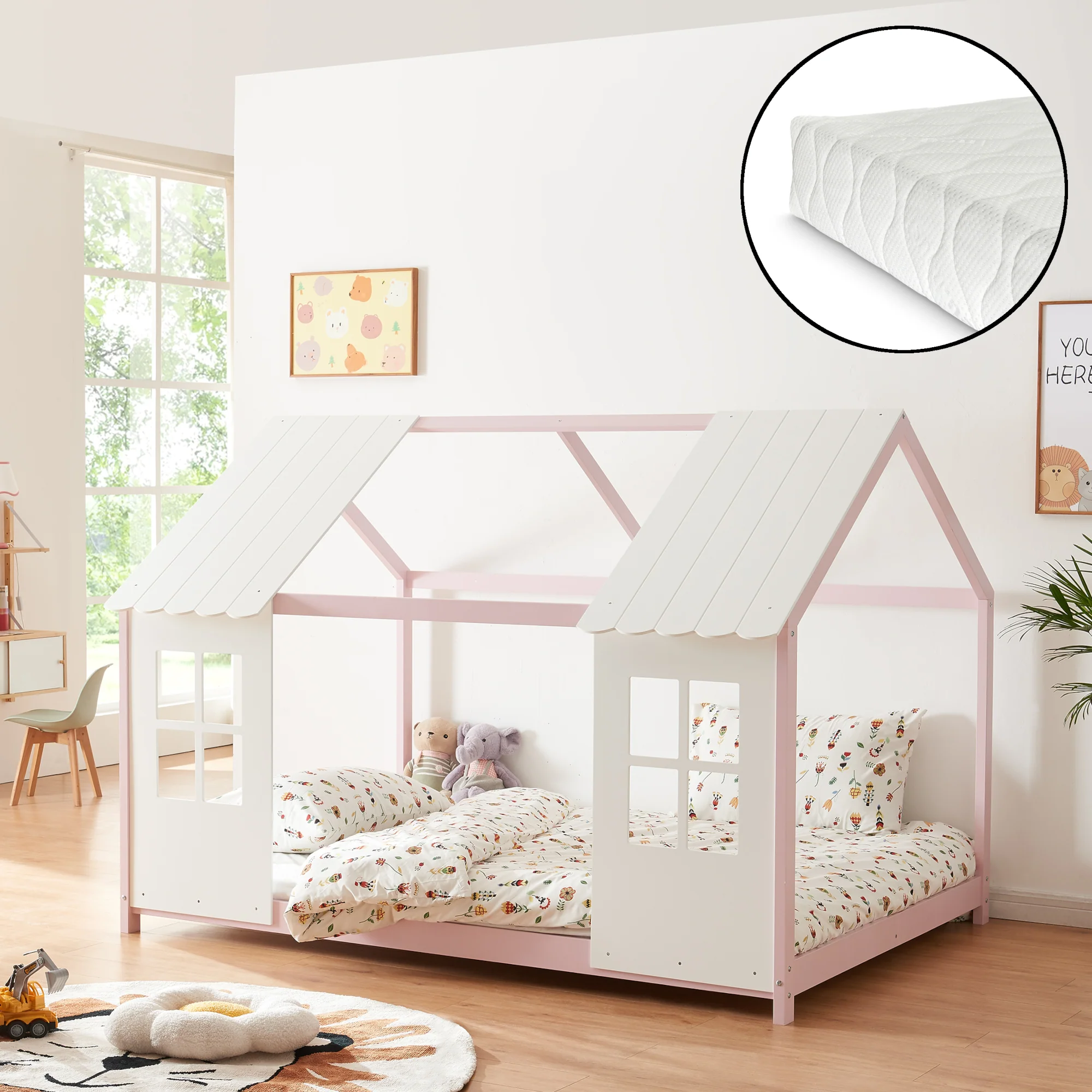 Kinderbed Tostedt huisbed met bedbodem en matras [en.casa] [neu.haus] - Image 5