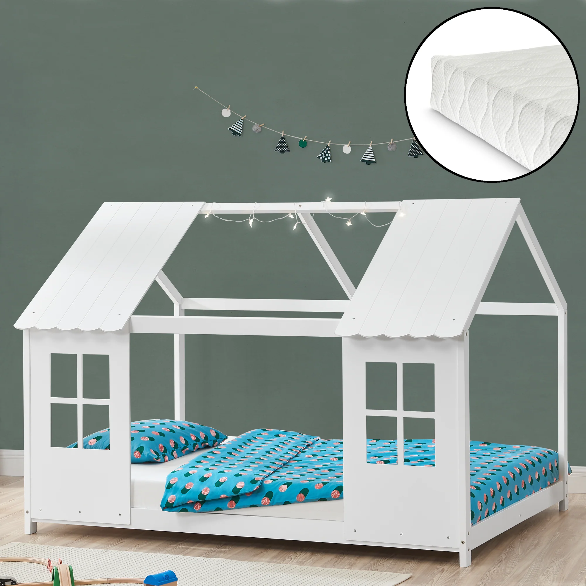 Kinderbed Tostedt huisbed met bedbodem en matras [en.casa] [neu.haus] - Image 6