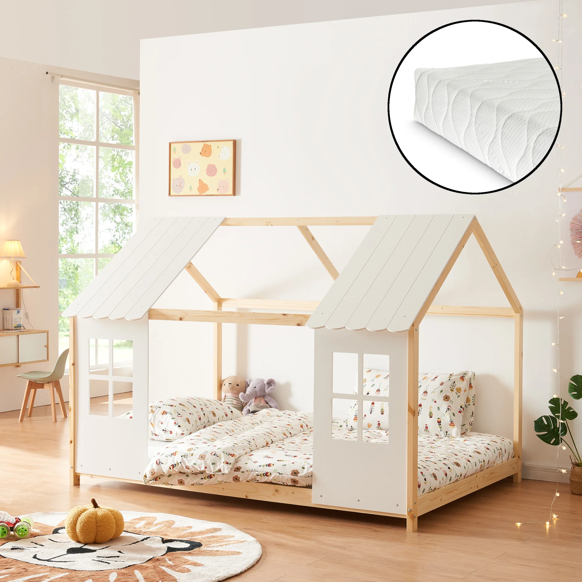 Kinderbed Tostedt huisbed met bedbodem en matras [en.casa] [neu.haus] - Image 7