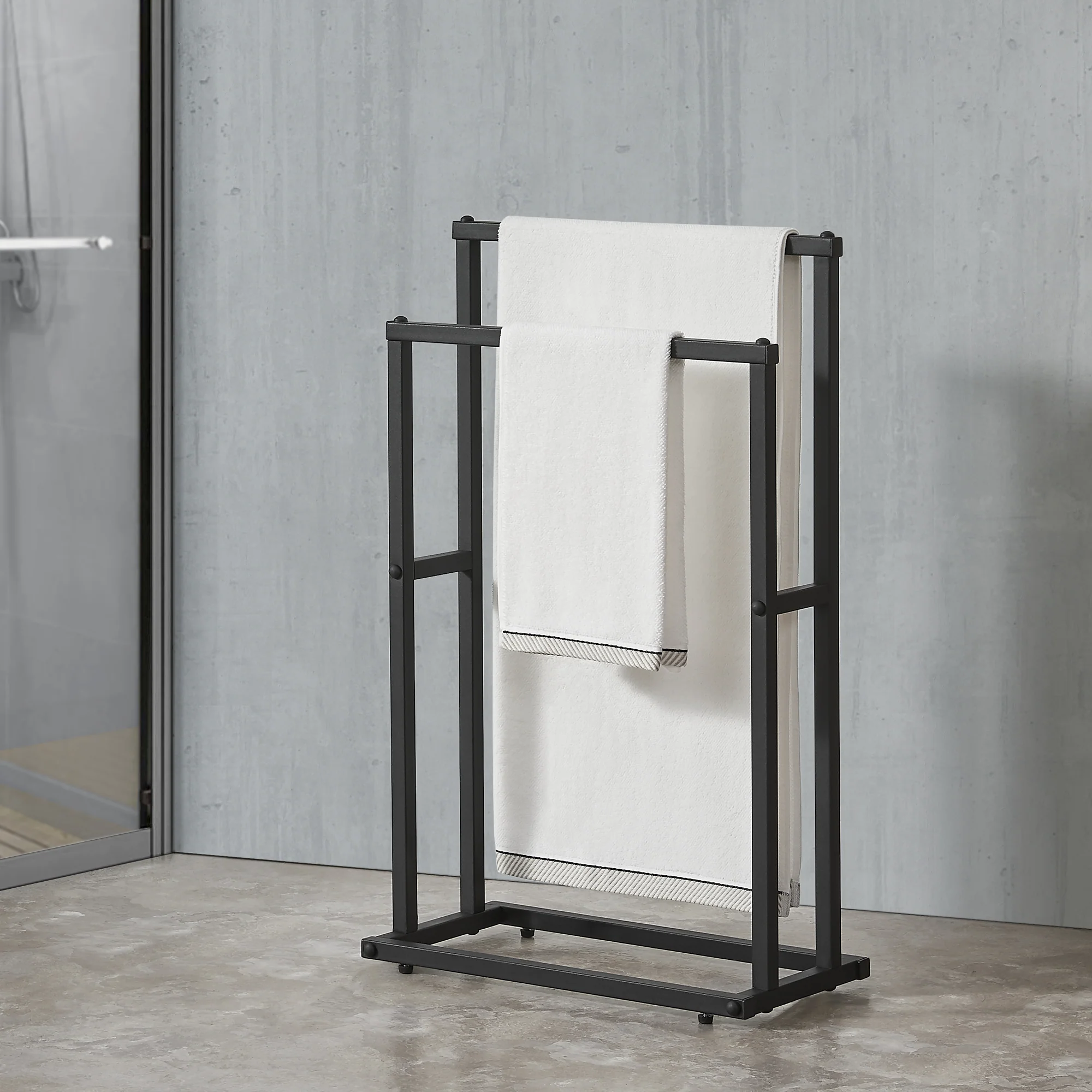 Handdoekhouder met 2 stangen 78 x 48 x 24 cm Zwart [en.casa]