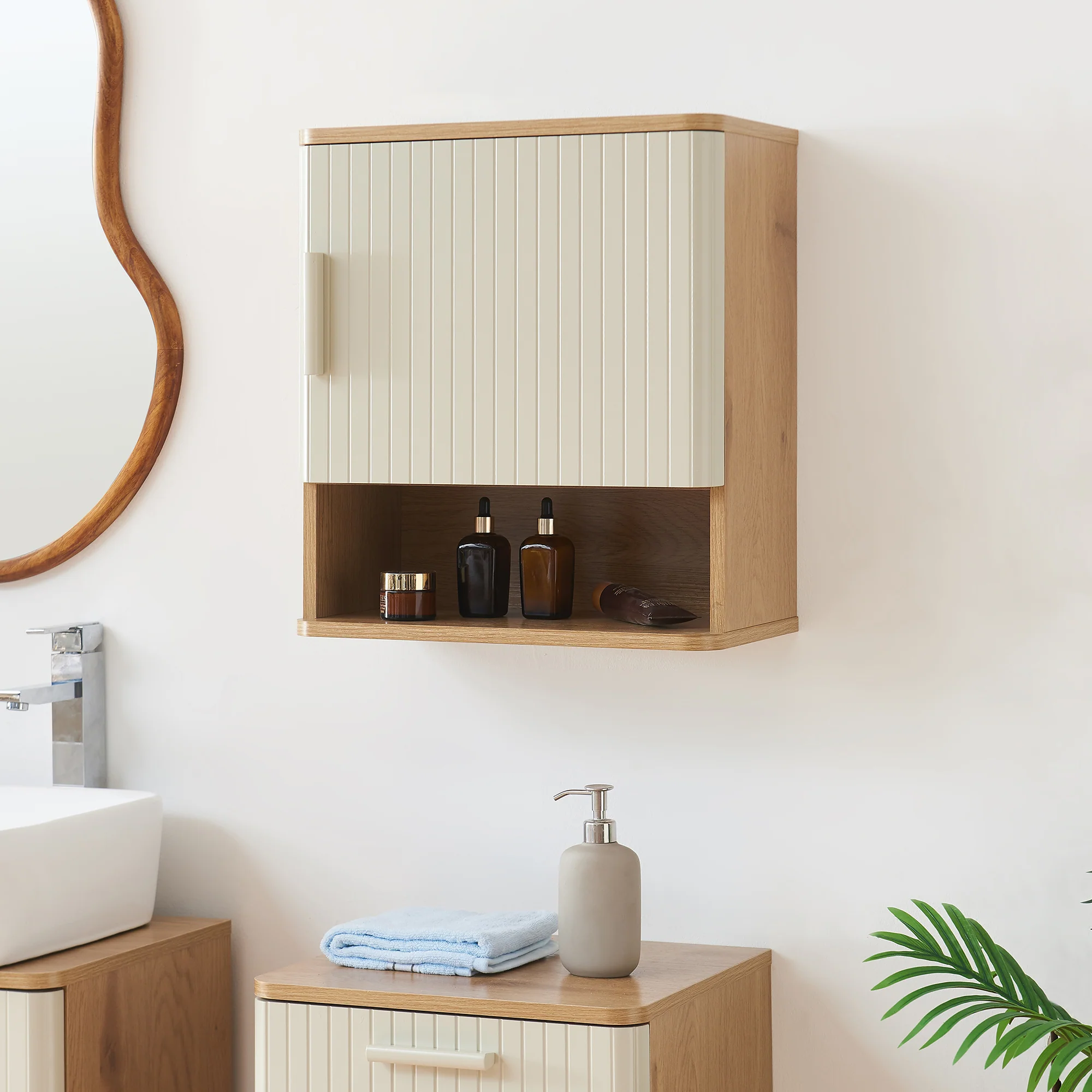 Badkamer wandkast Ferrersp 50x45x24 cm eikenkleurig en havermout [en.casa] - Image 2