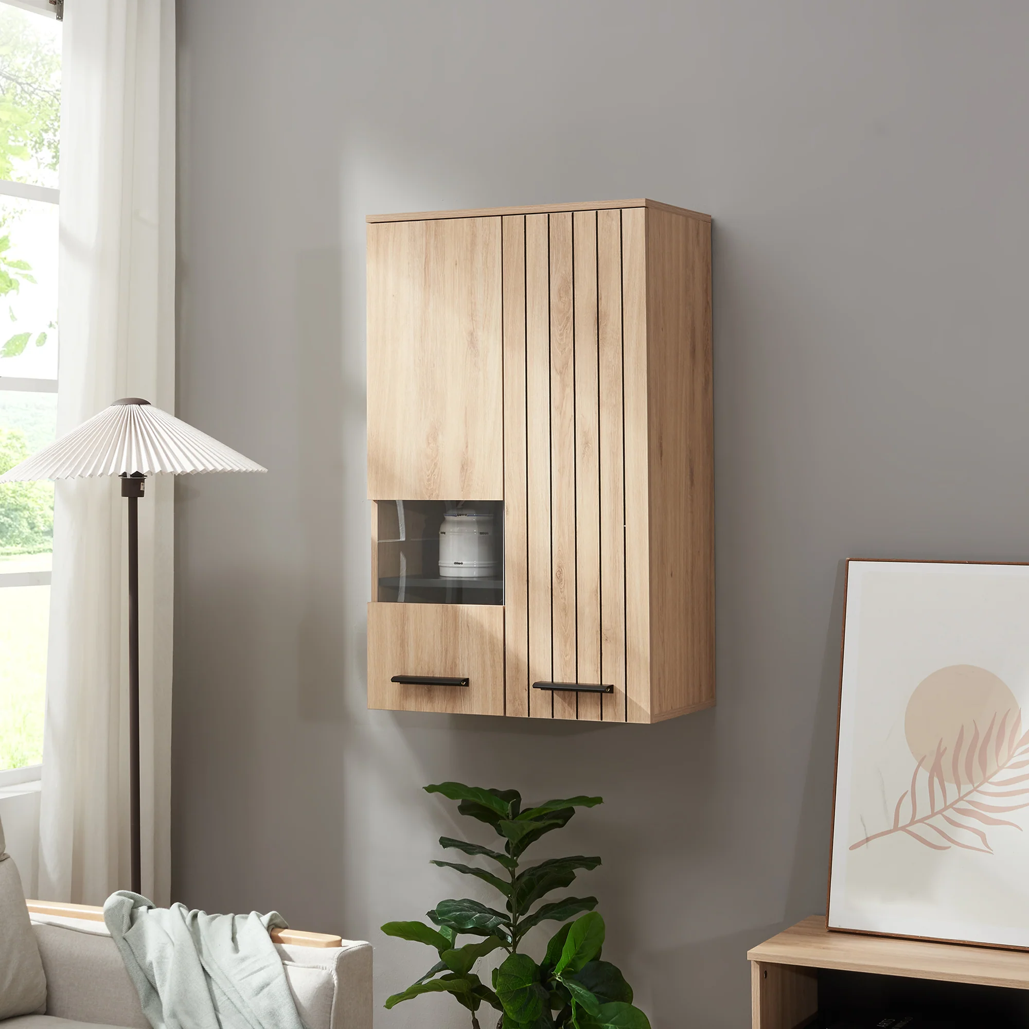 Hangkast Noppen wandkast 98x60x35 cm eikenkleurig [en.casa]