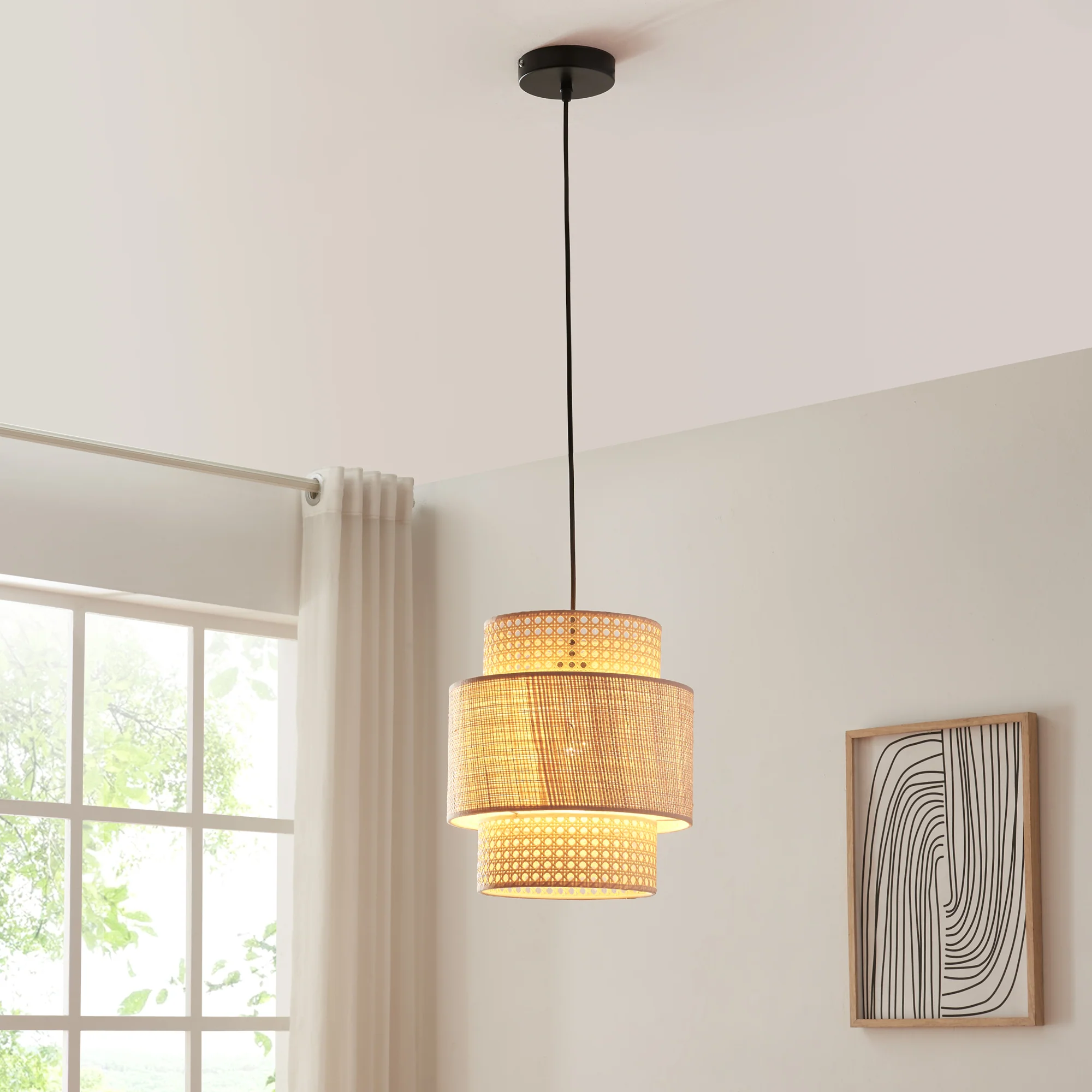 Hanglamp Biggar E27 fitting 170 cm hoog zwart en beige lux.pro