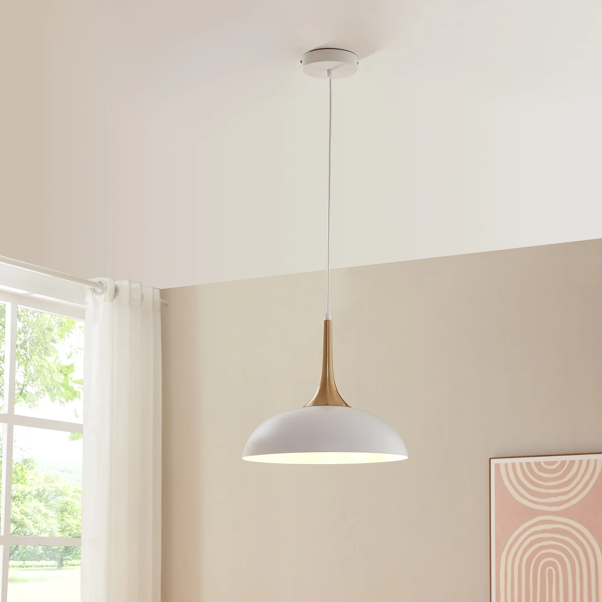 Hanglamp Blairgowrie E27 metalen lampenkap wit en messing lux.pro