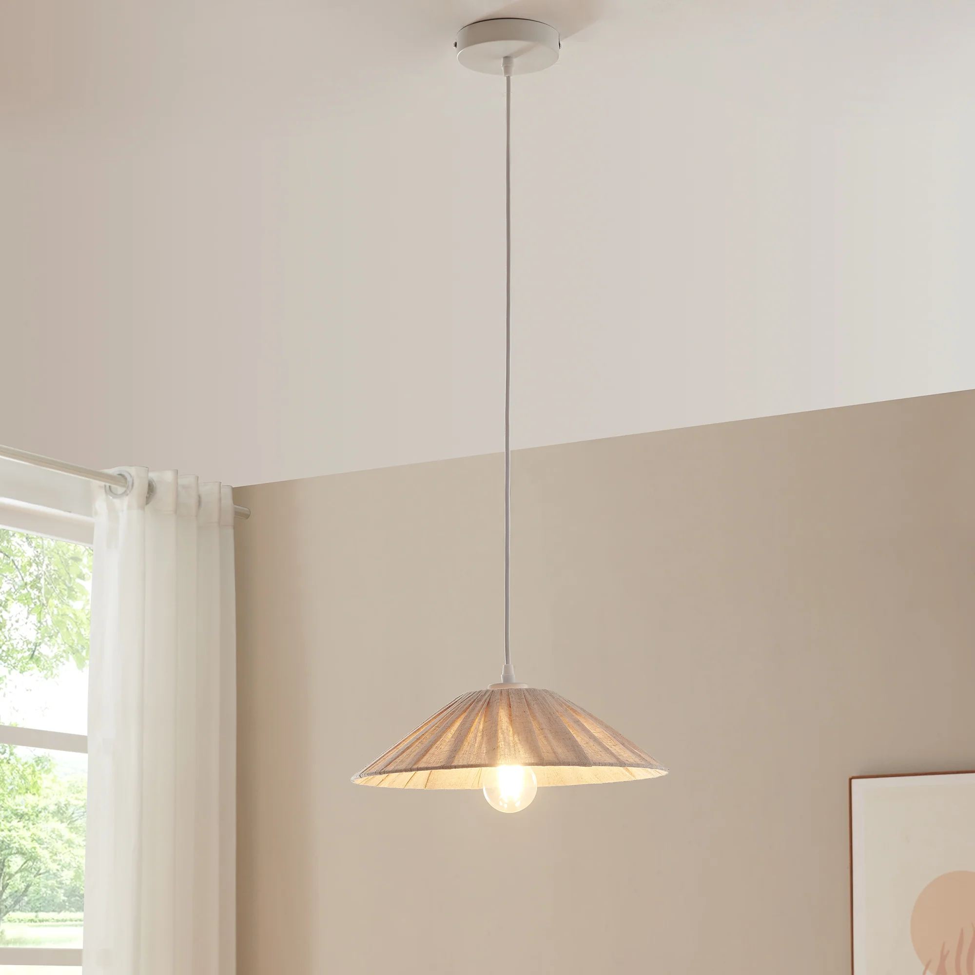 Hanglamp Bridge E27 stoffen lampenkap wit en beige lux.pro