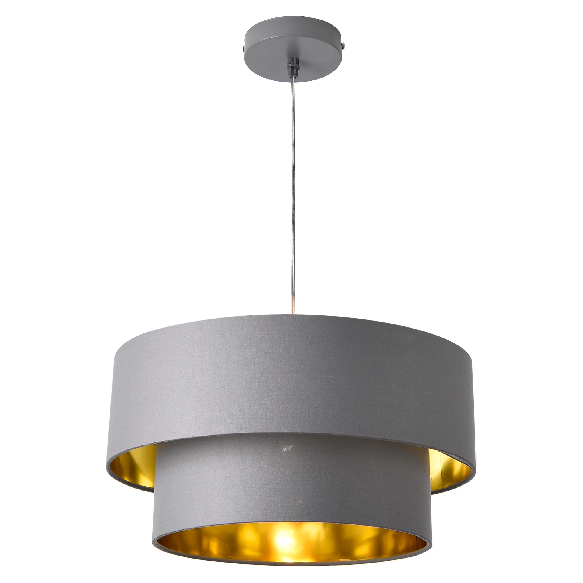 Design hanglamp Lopar metaal en stof E27 Ø30 grijs en goud - verschillende maten - Image 2