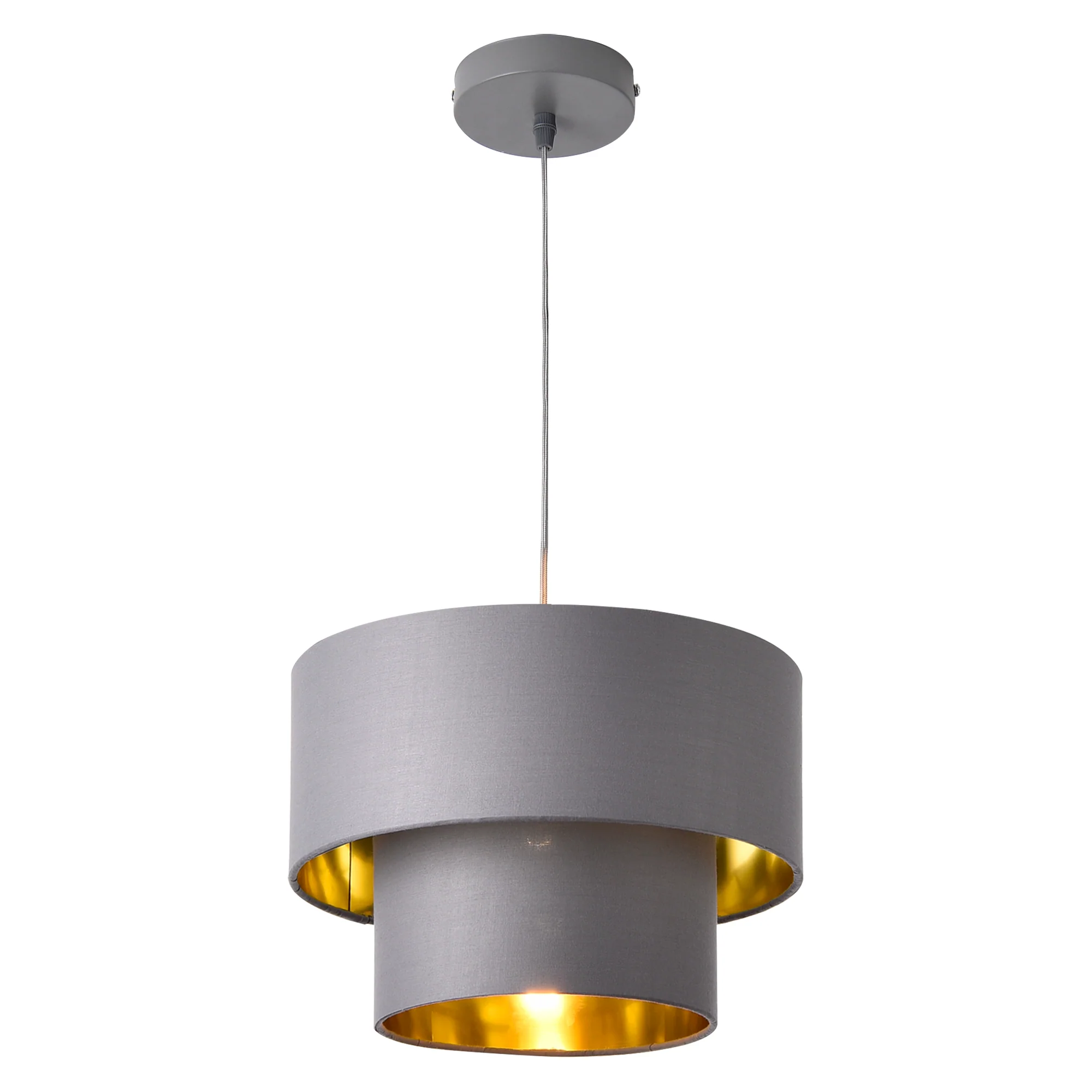 Design hanglamp Lopar metaal en stof E27 Ø30 grijs en goud - verschillende maten - Image 3