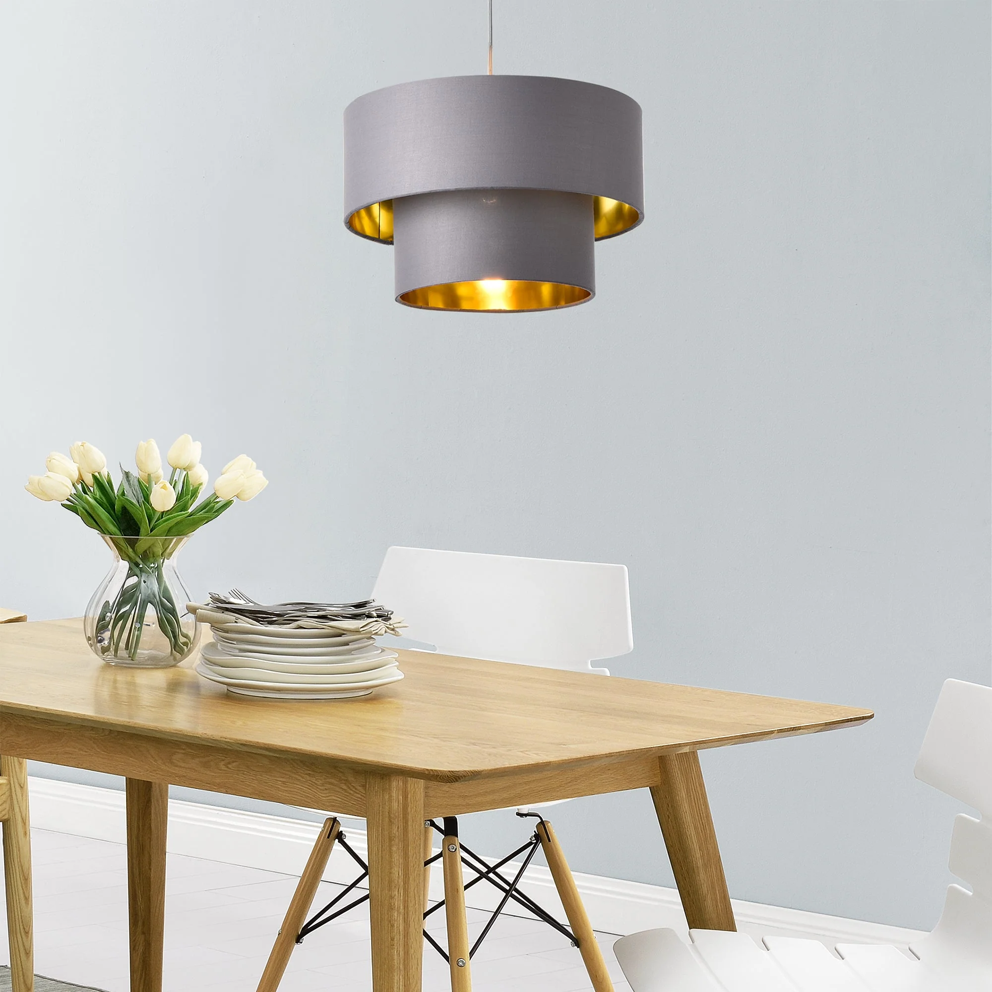 Design hanglamp Lopar metaal en stof E27 Ø30 grijs en goud - verschillende maten - Image 5