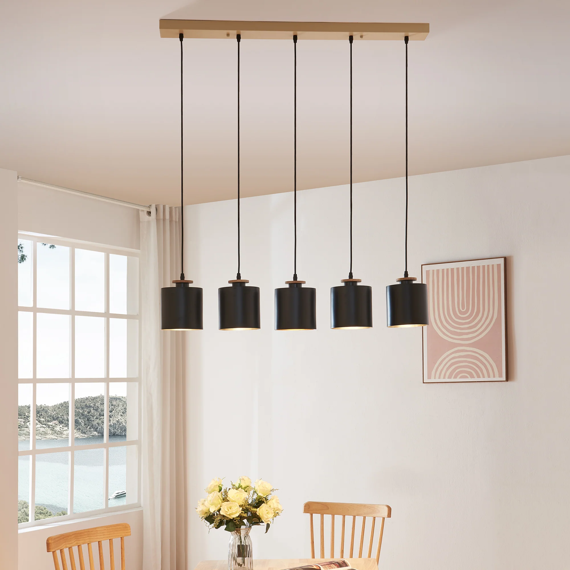 Hanglamp Posdand 5xE27 houtkleurig en zwart lux.pro