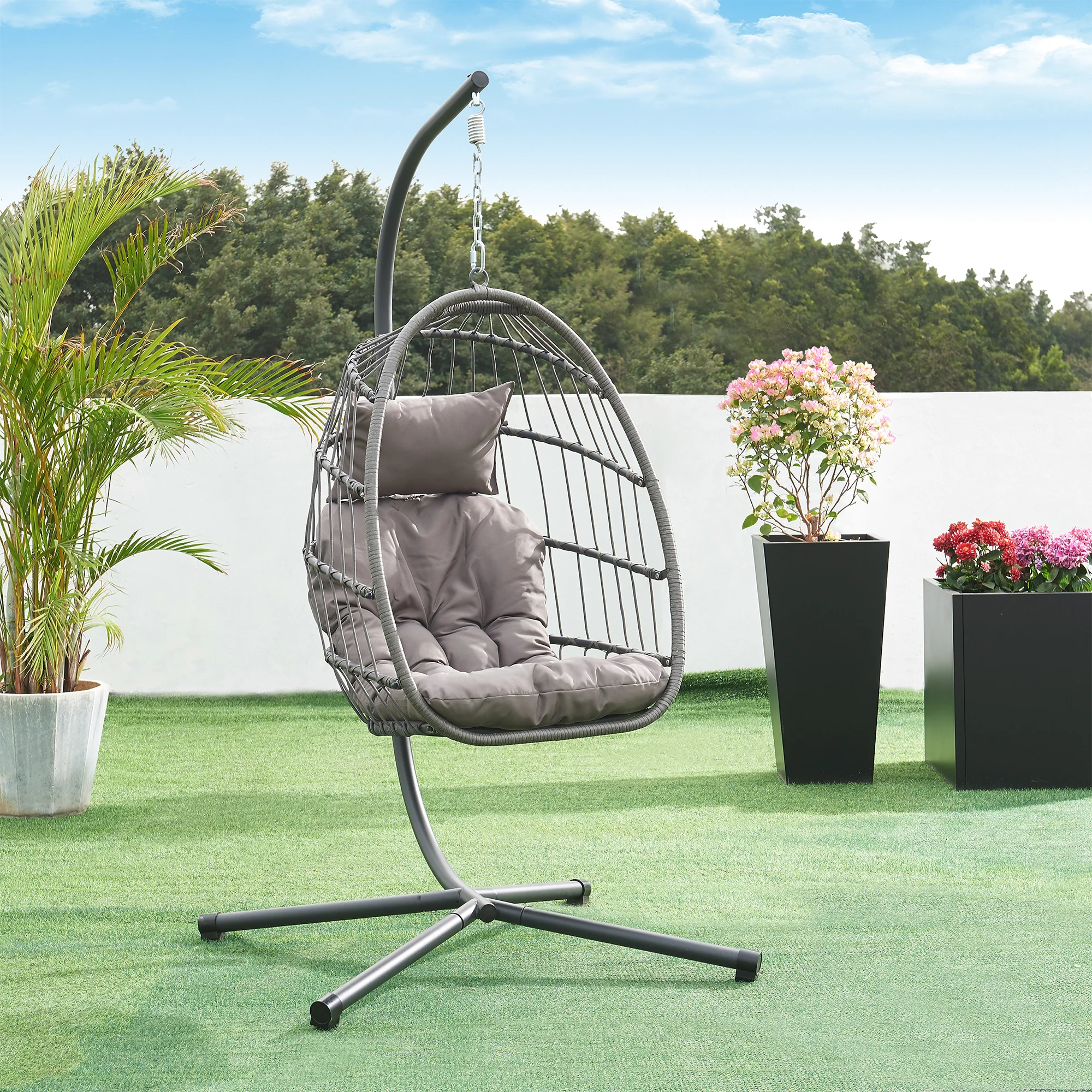Hangstoel Edeng met standaard grijs 196x110x95 cm [en.casa]