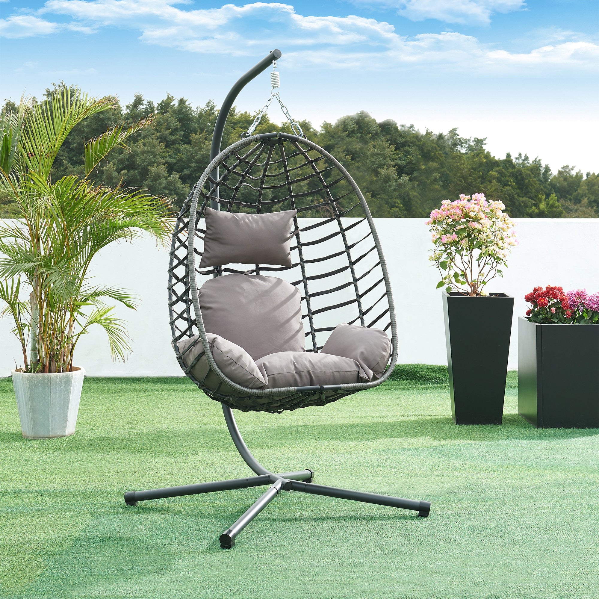 Hangstoel Kandsvas met standaard grijs 198x110x95 cm [en.casa]