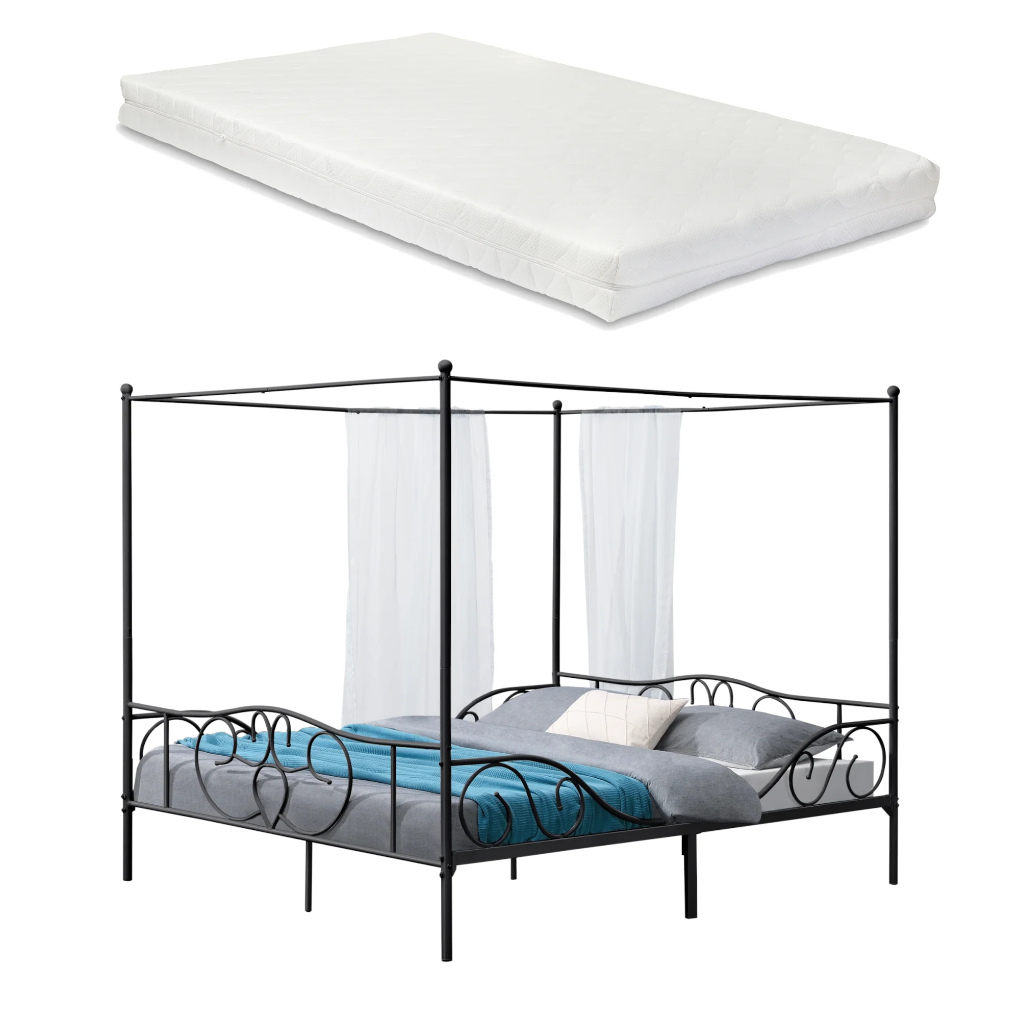 Metalen hemelbed Finström met bedbodem en matras [en.casa] - Image 2