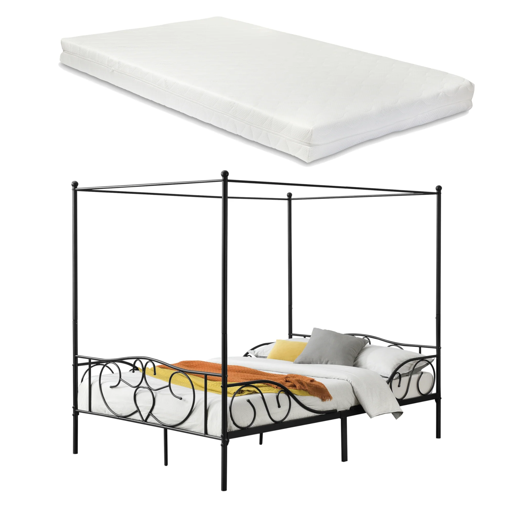Metalen hemelbed Finström met bedbodem en matras [en.casa] - Image 3