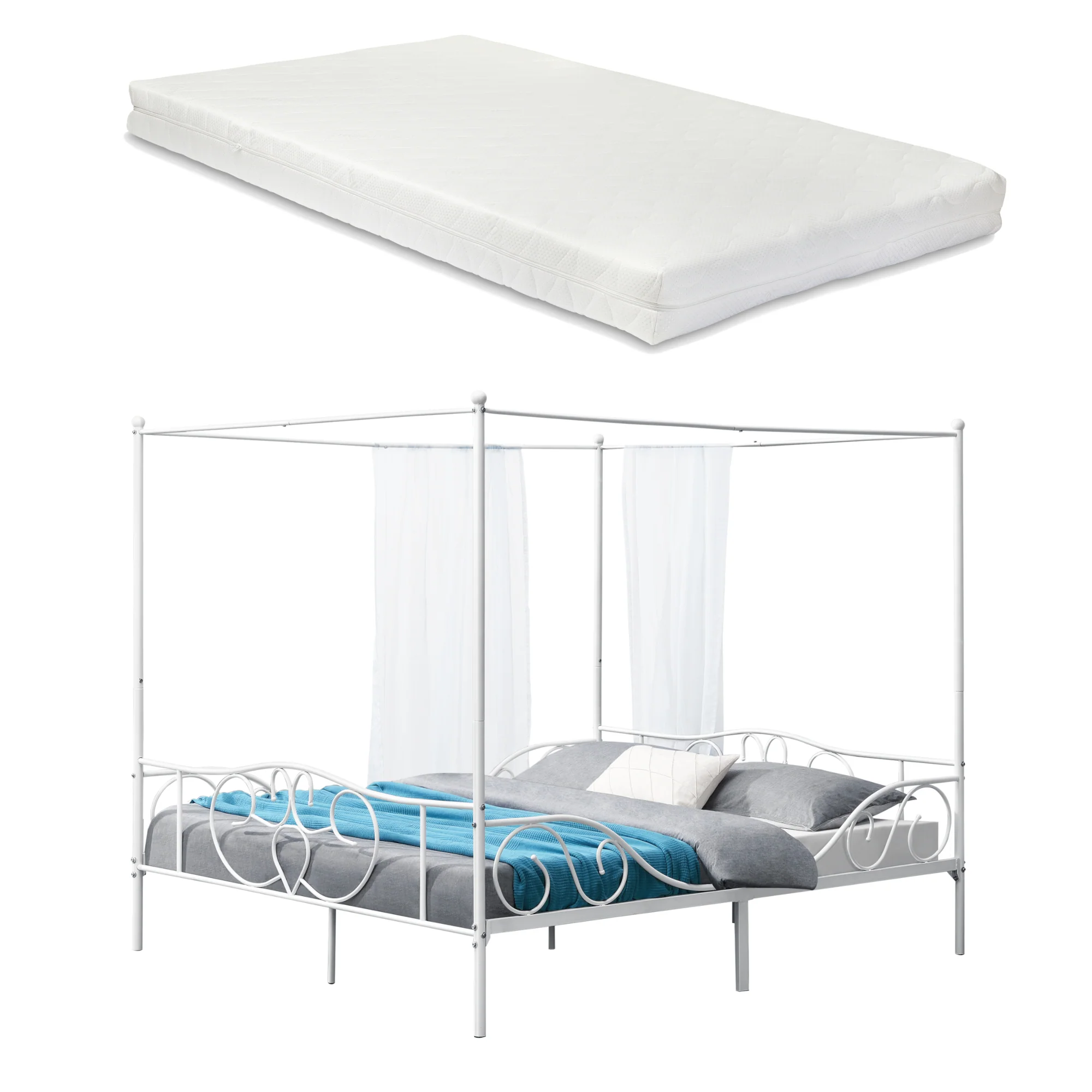 Metalen hemelbed Finström met bedbodem en matras [en.casa] - Image 4