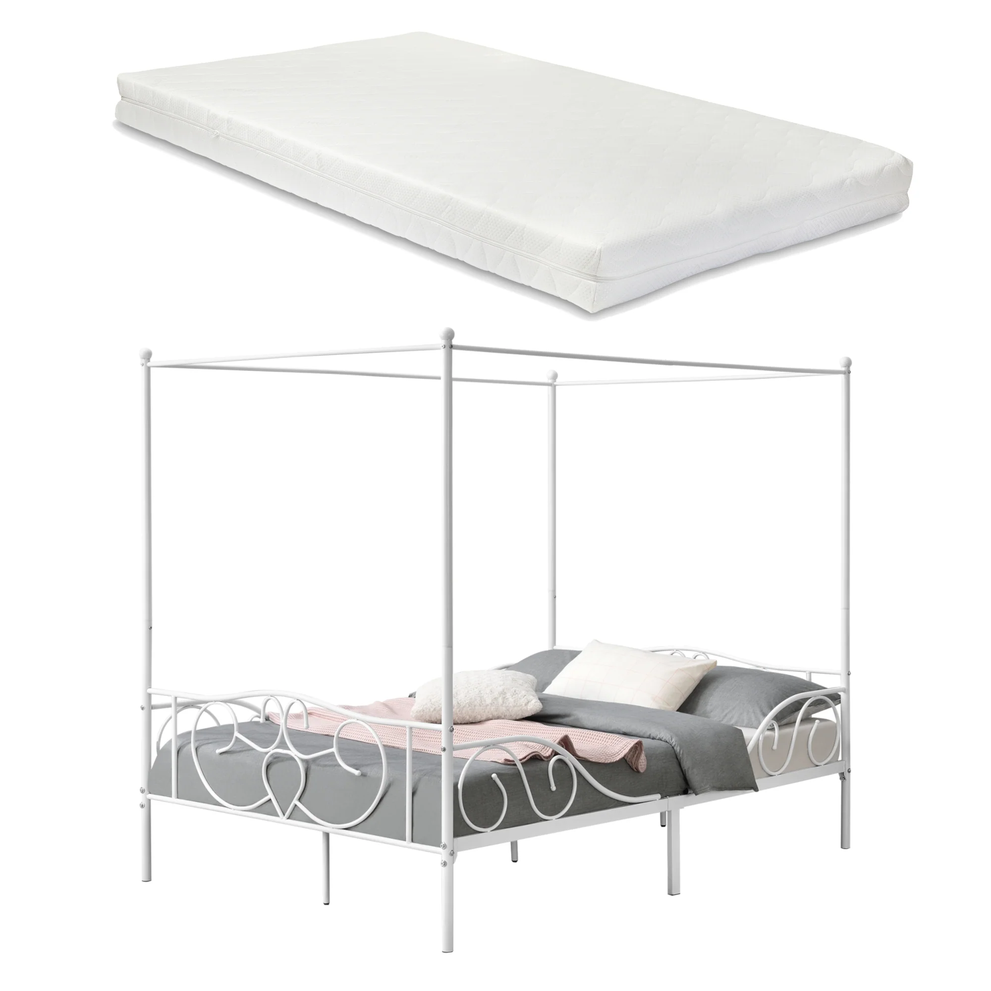 Metalen hemelbed Finström met bedbodem en matras [en.casa] - Image 5