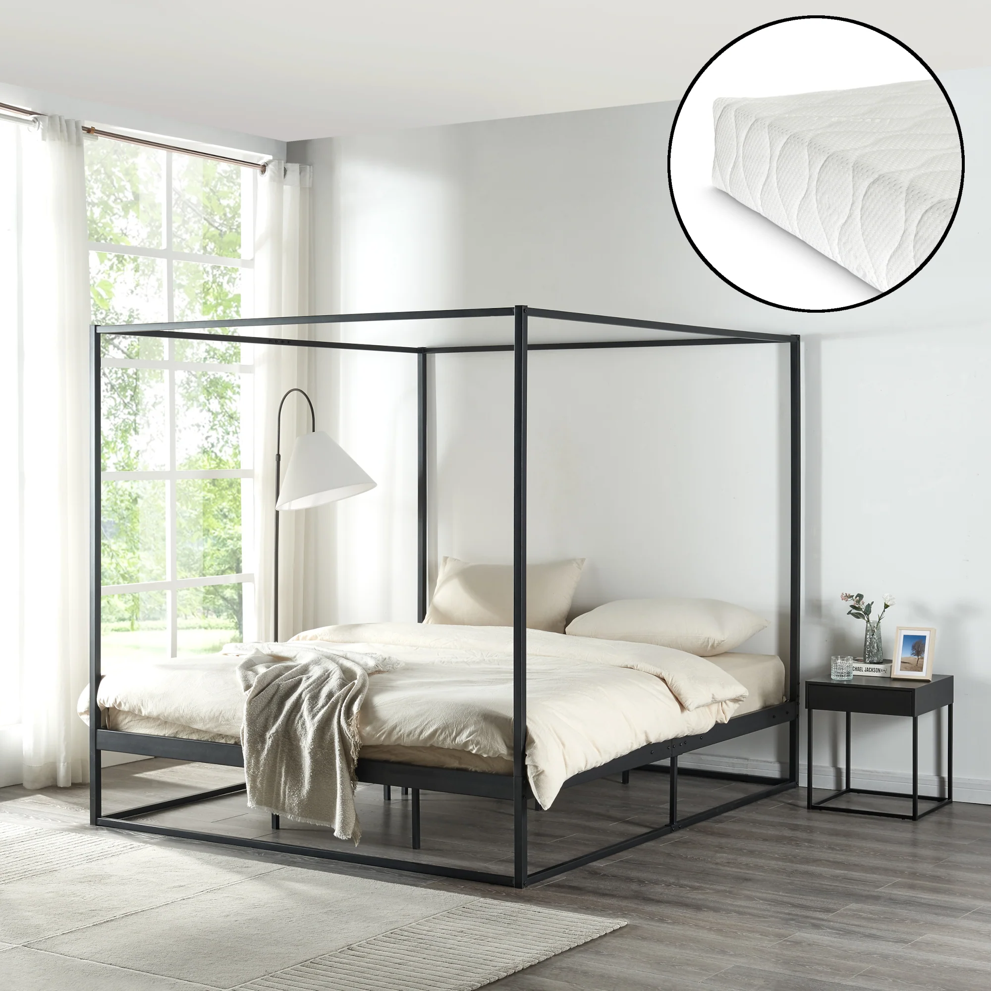 Hemelbed Kristianstad met bedbodem en matras zwart - 5 varianten - Image 2