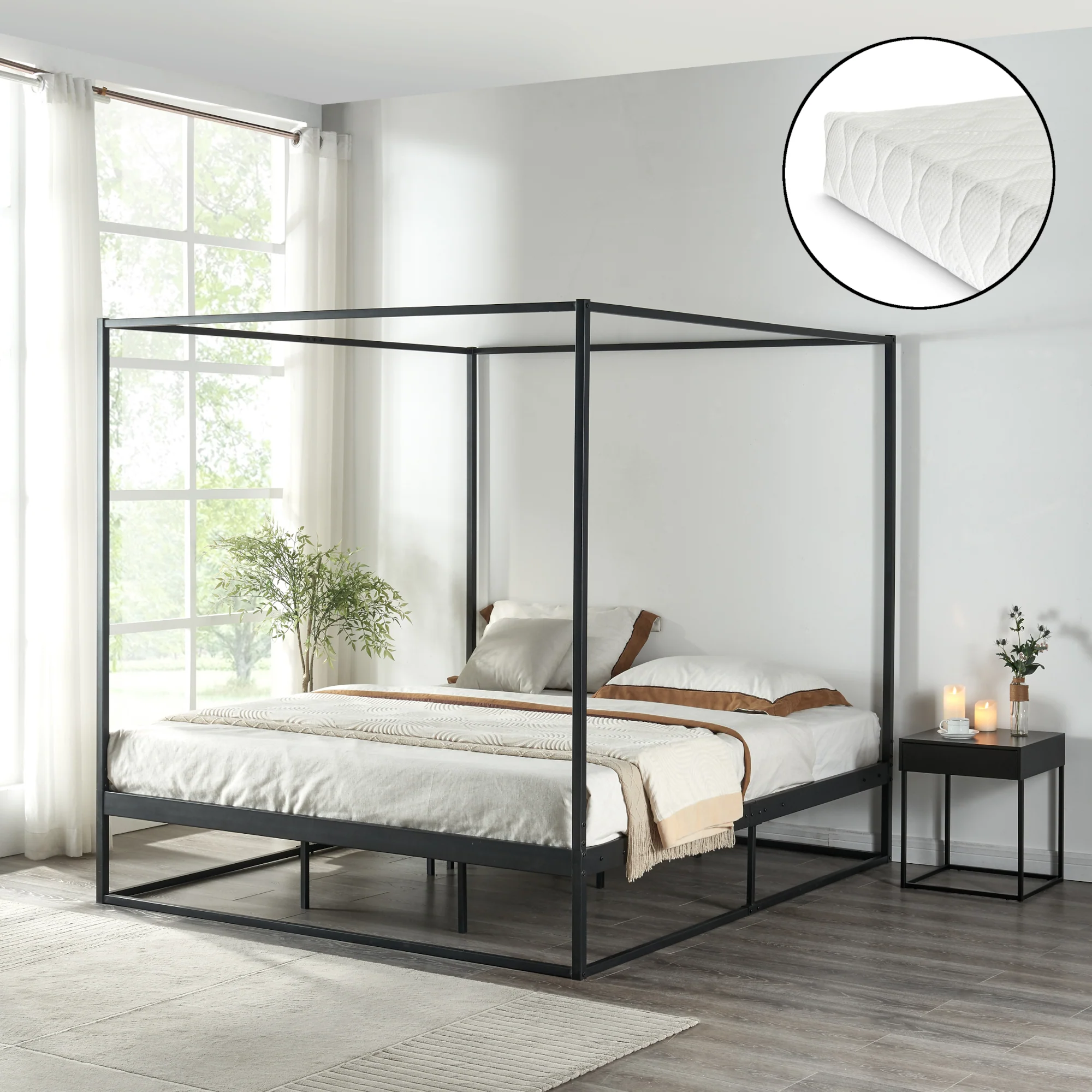 Hemelbed Kristianstad met bedbodem en matras zwart - 5 varianten - Image 3