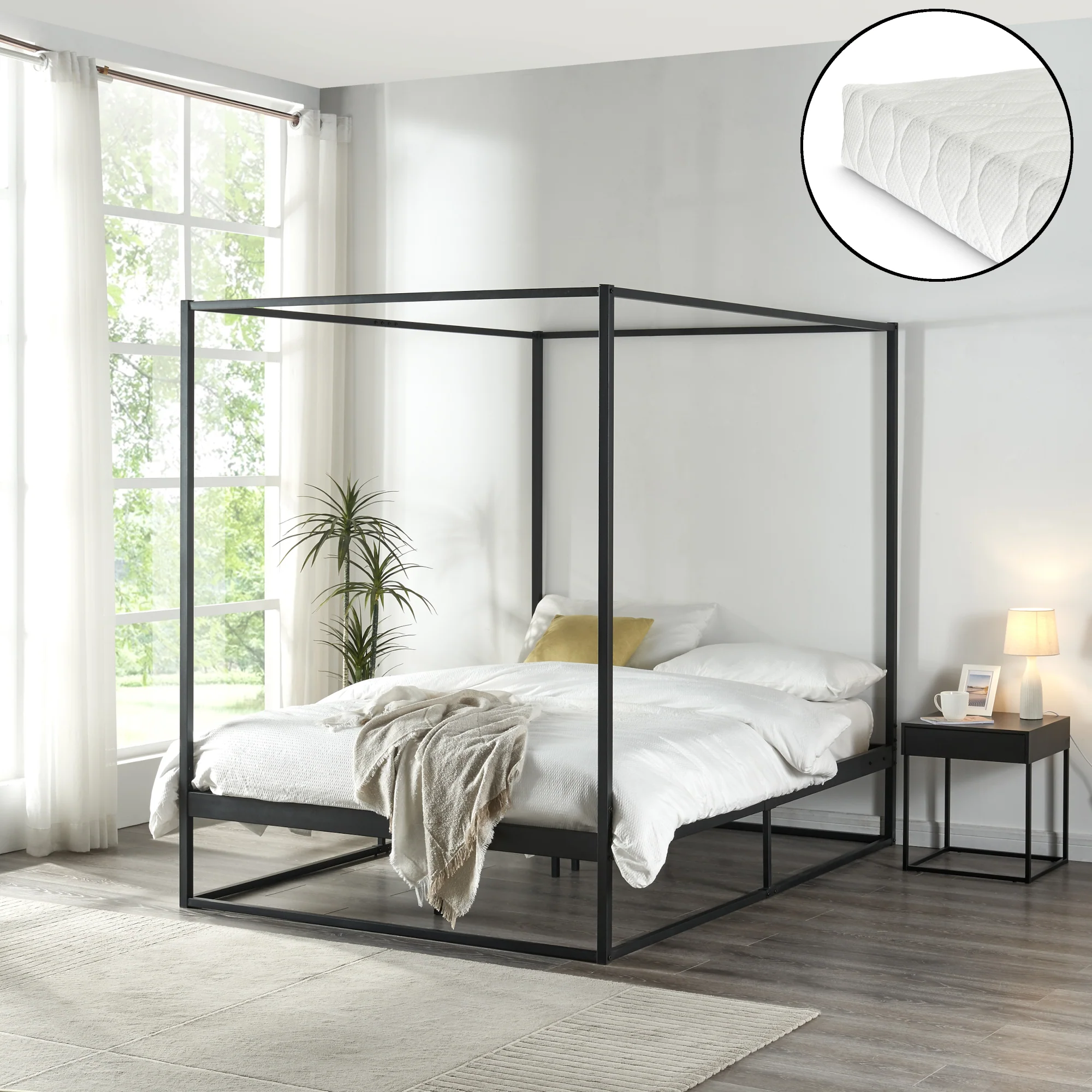 Hemelbed Kristianstad met bedbodem en matras zwart - 5 varianten - Image 4