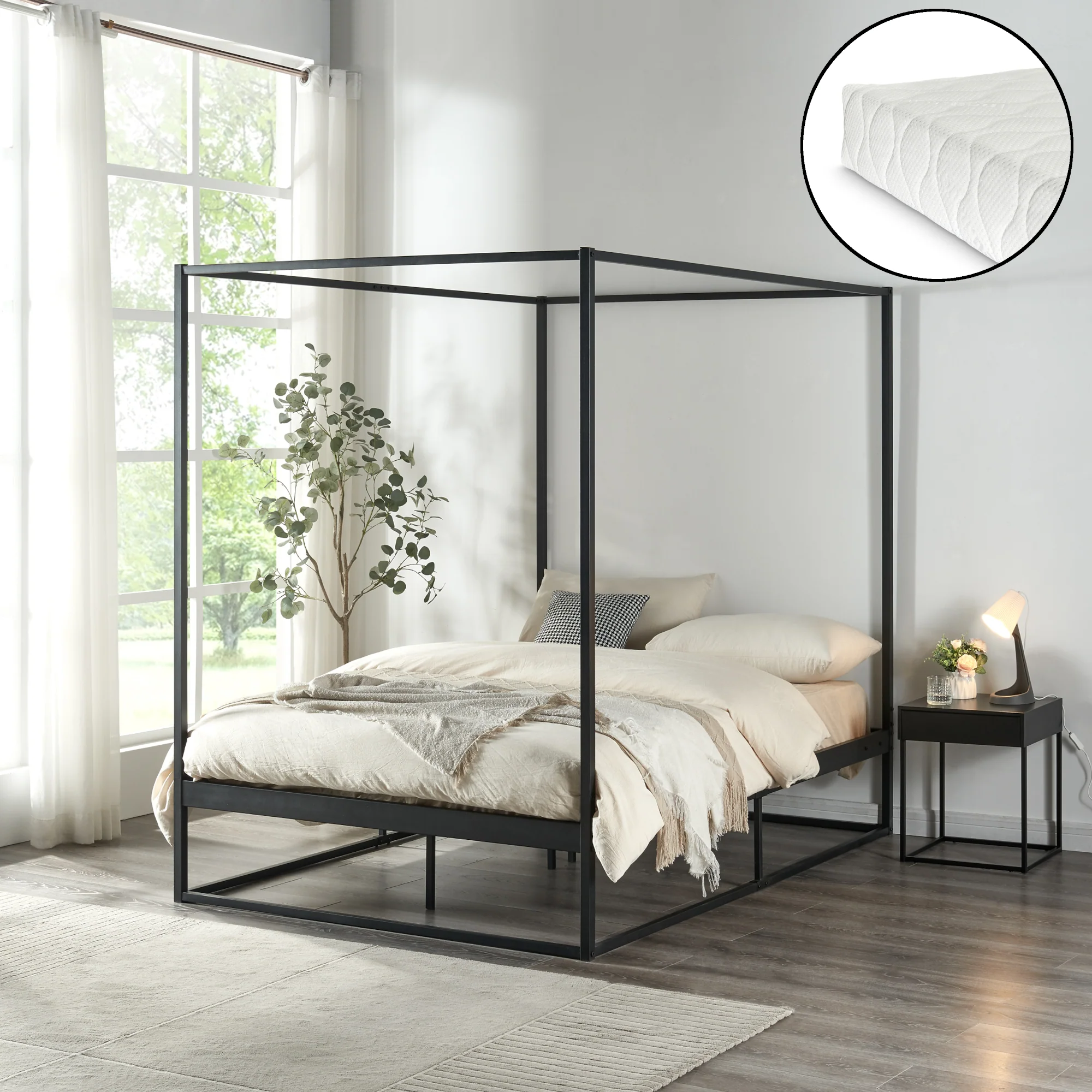 Hemelbed Kristianstad met bedbodem en matras zwart - 5 varianten - Image 5