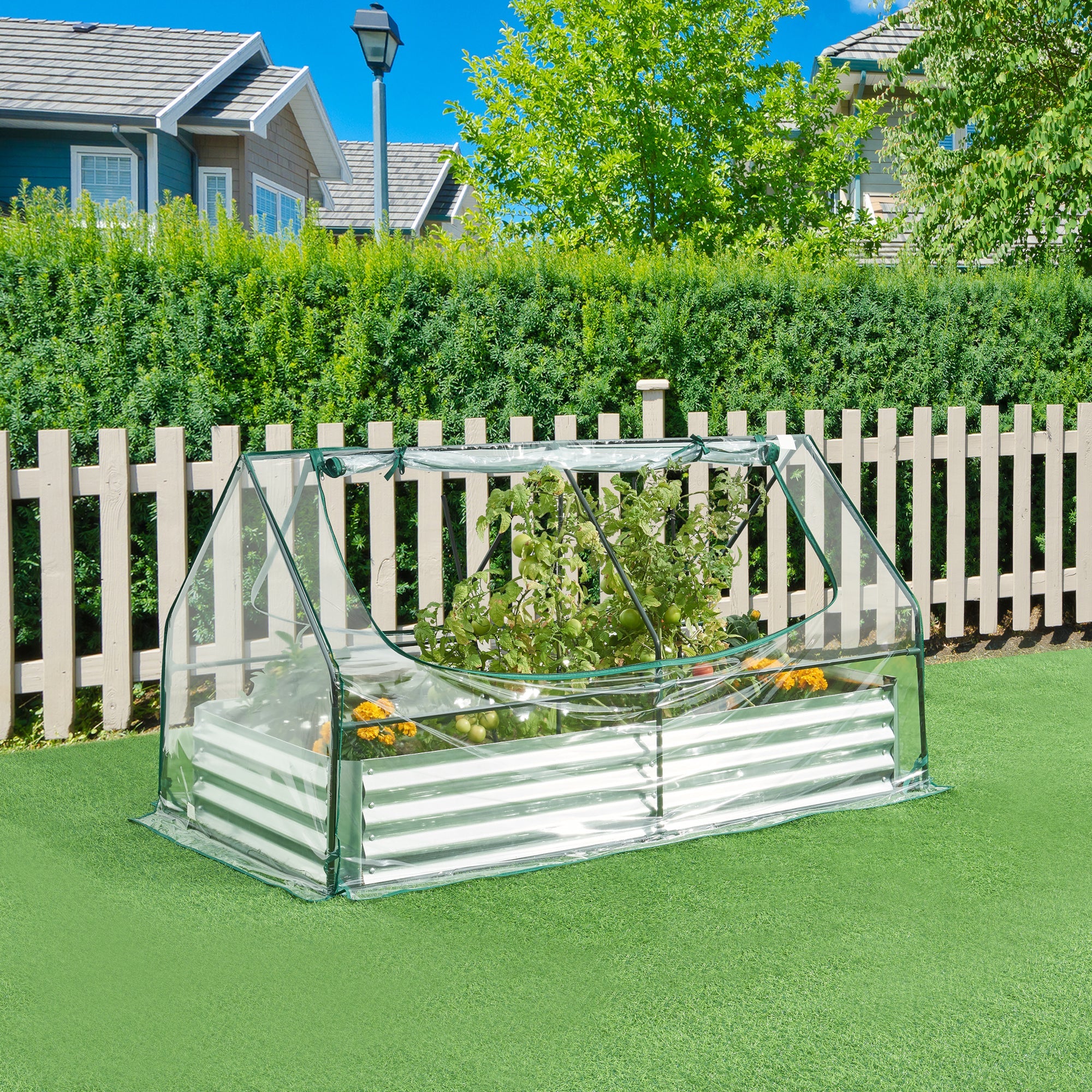 Plantenbak Balsorano verhoogde moestuinbak met foliekas 180x90x98 cm verzinkt staal [en.casa] - Image 5