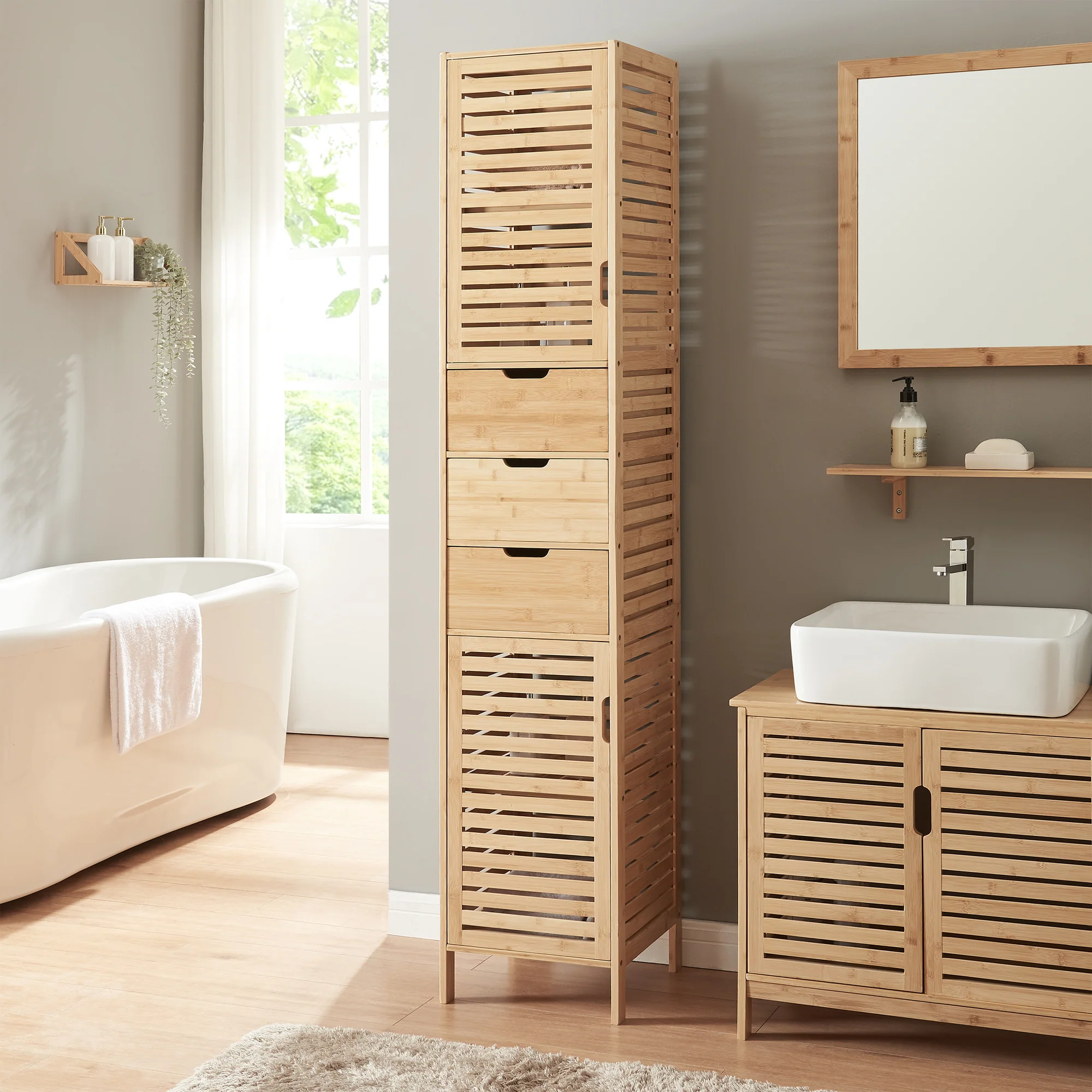 Badkamerkast Boksereys 180x35x35 cm naturel [en.casa]
