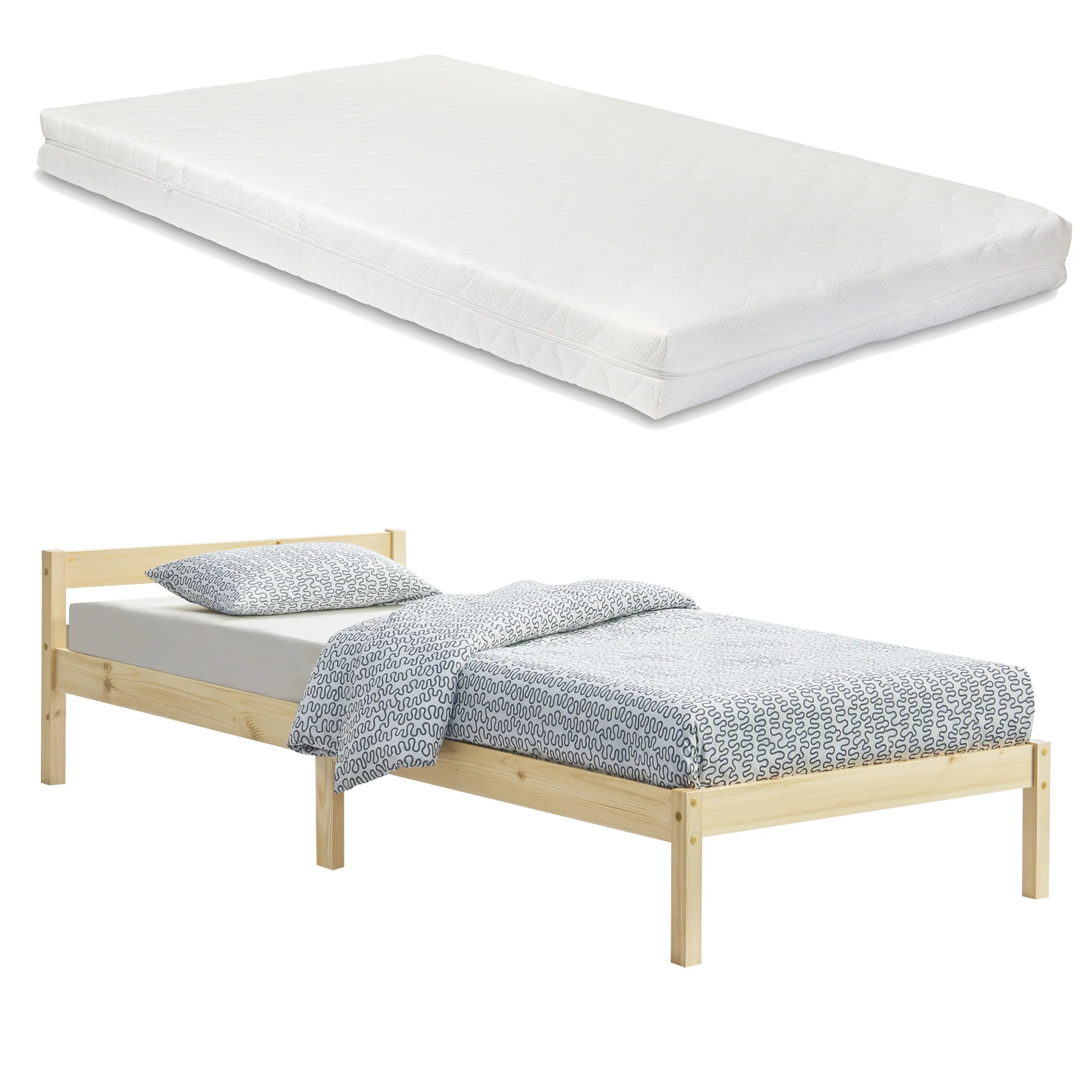 Houten bed Nakkila grenen met bedbodem en matras - 18 varianten