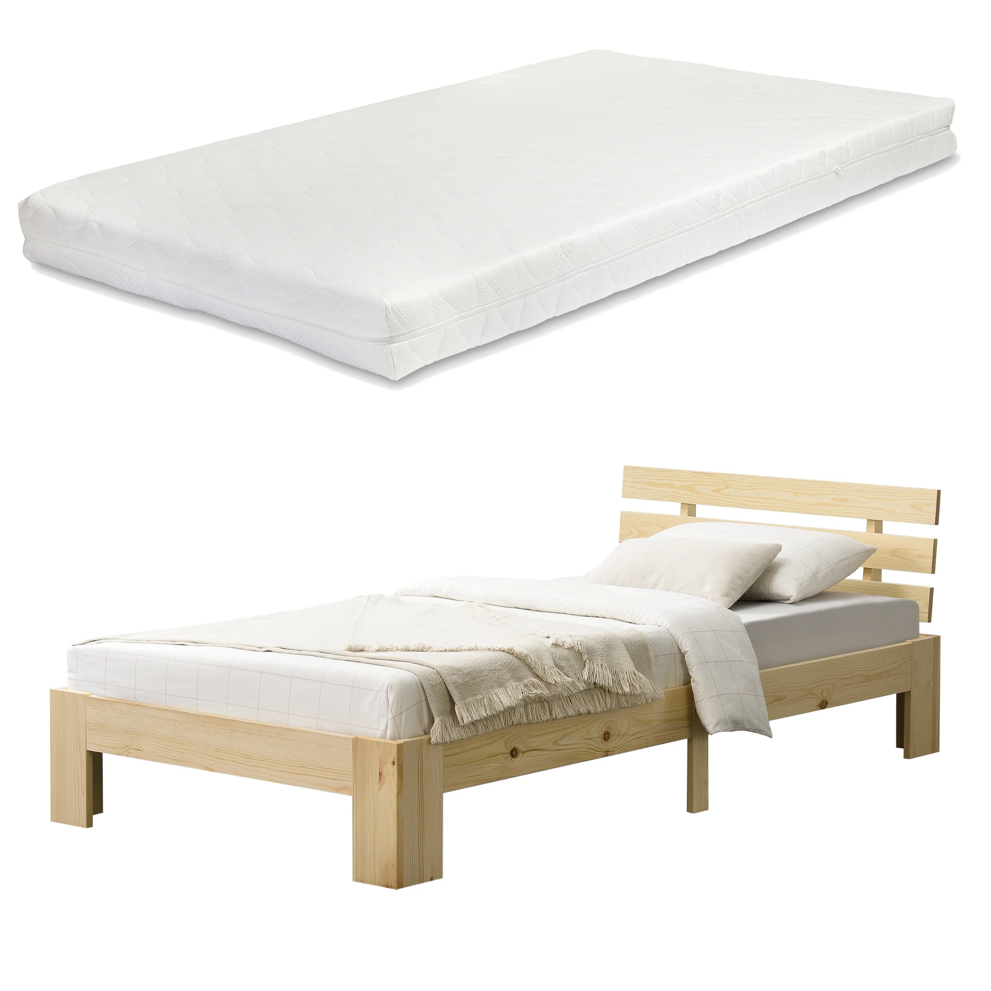 Houten bed Nivala grenen met bedbodem en matras - 18 varianten