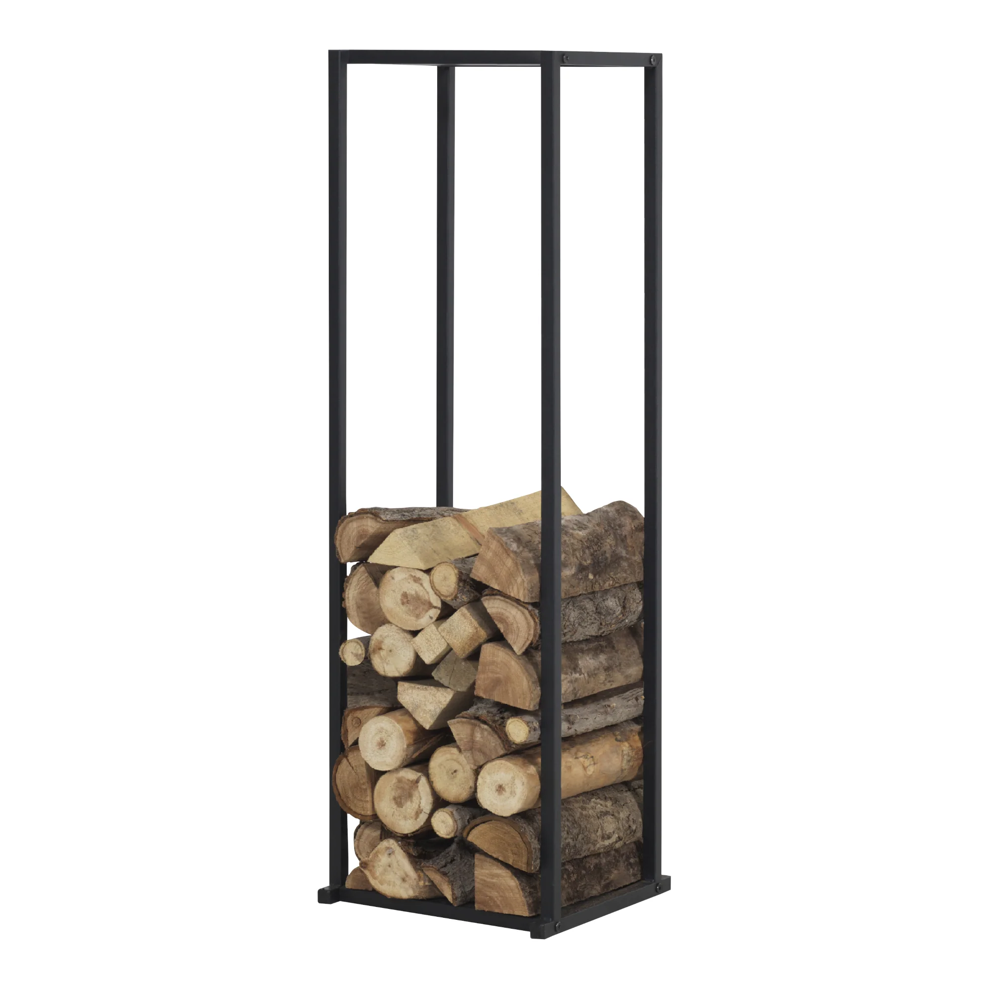 [en.casa] Brandhout rek Tibro houtopslag 35x35x120 cm zwart