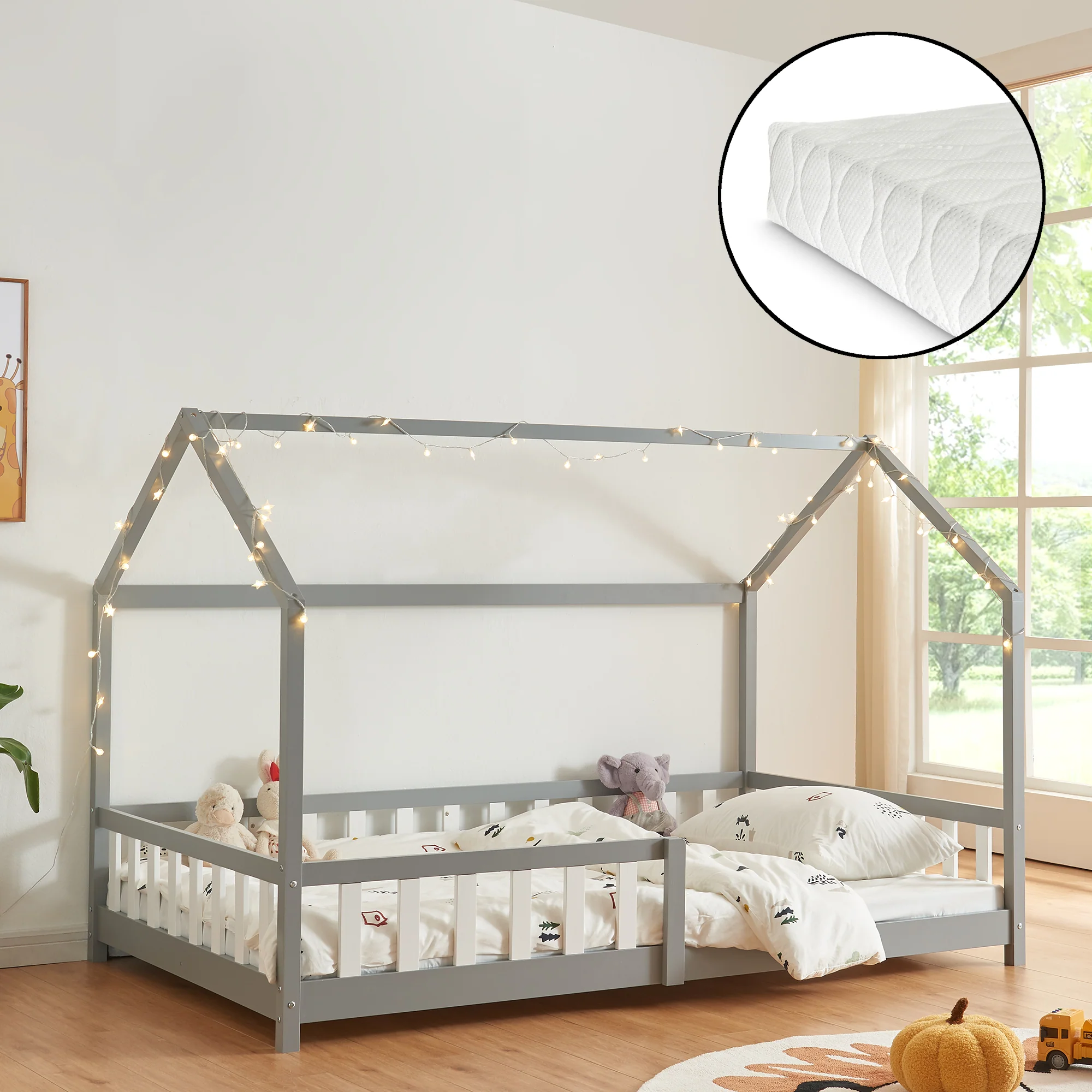 Kinderbed Hesel huisbed met matras en uitvalbeveiliging [en.casa] [neu.haus] - Image 2