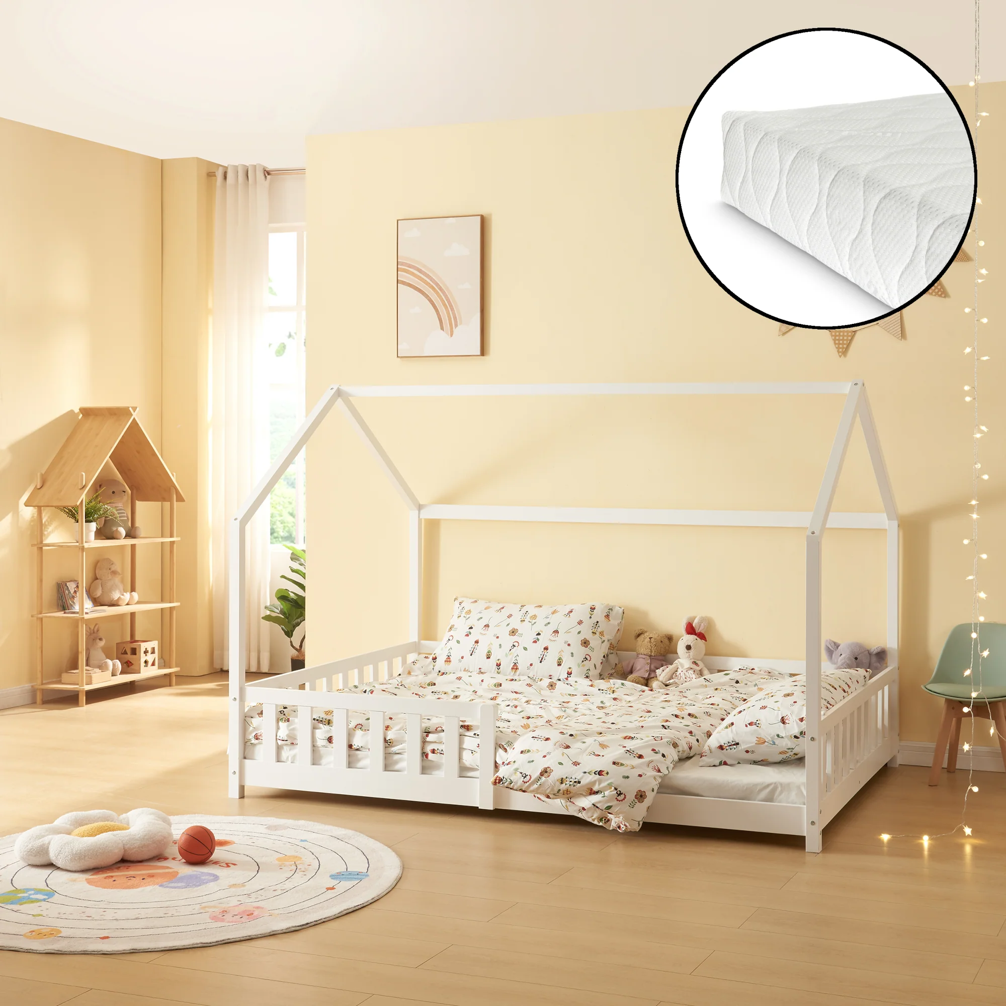 Kinderbed Hesel huisbed met matras en uitvalbeveiliging [en.casa] [neu.haus] - Image 3