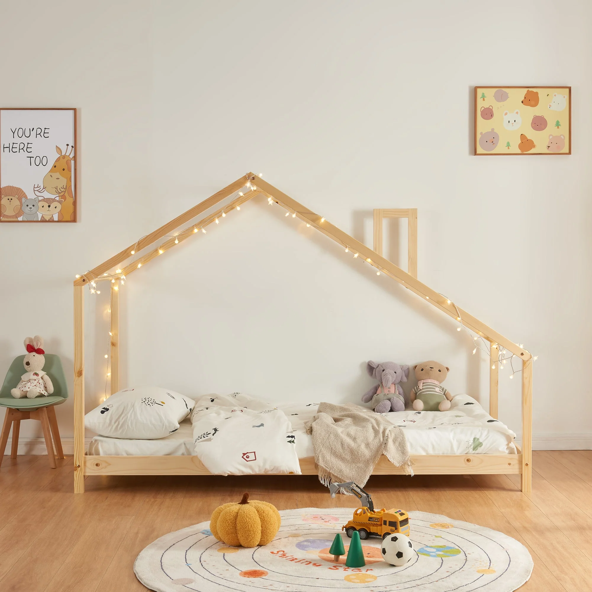 Kinderbed Siuntio huisbed met matras naturel [en.casa] - Image 3