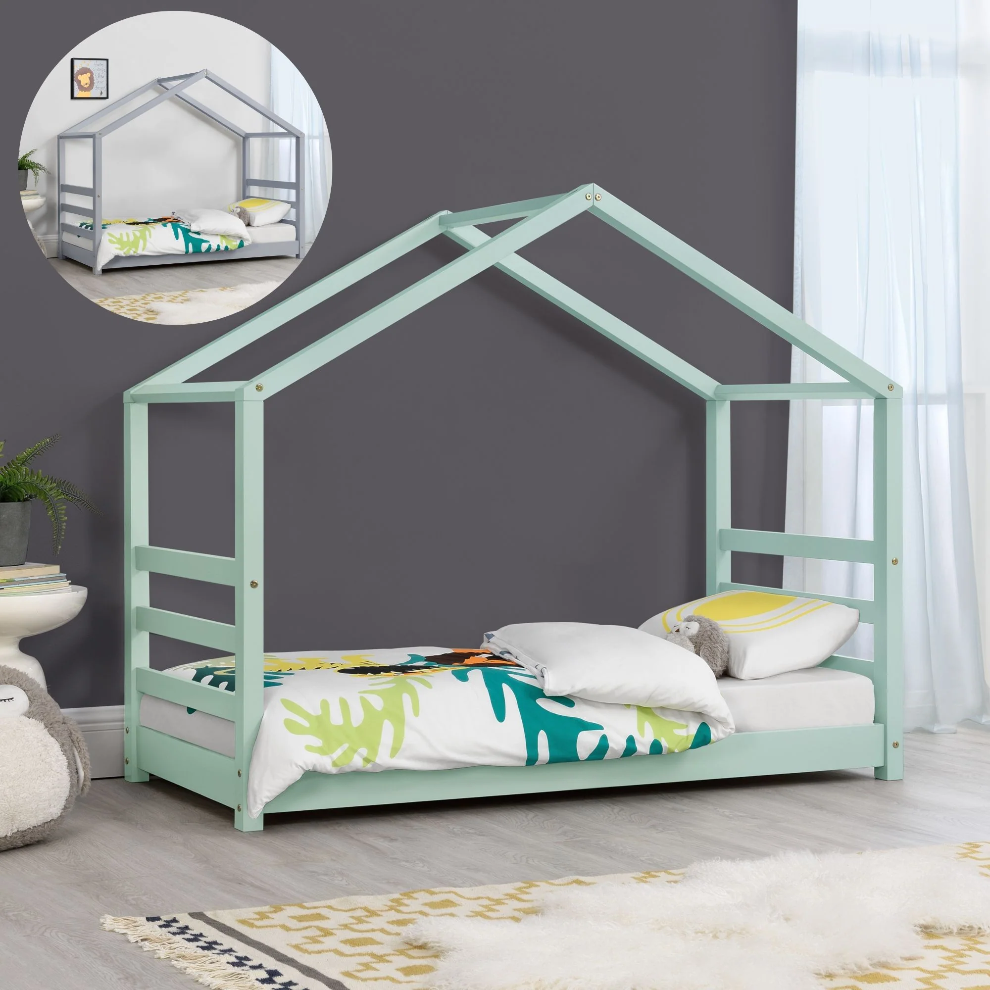Kinderbed Vardo grenen bed huisbed met bedbodem - verschillende maten en kleuren