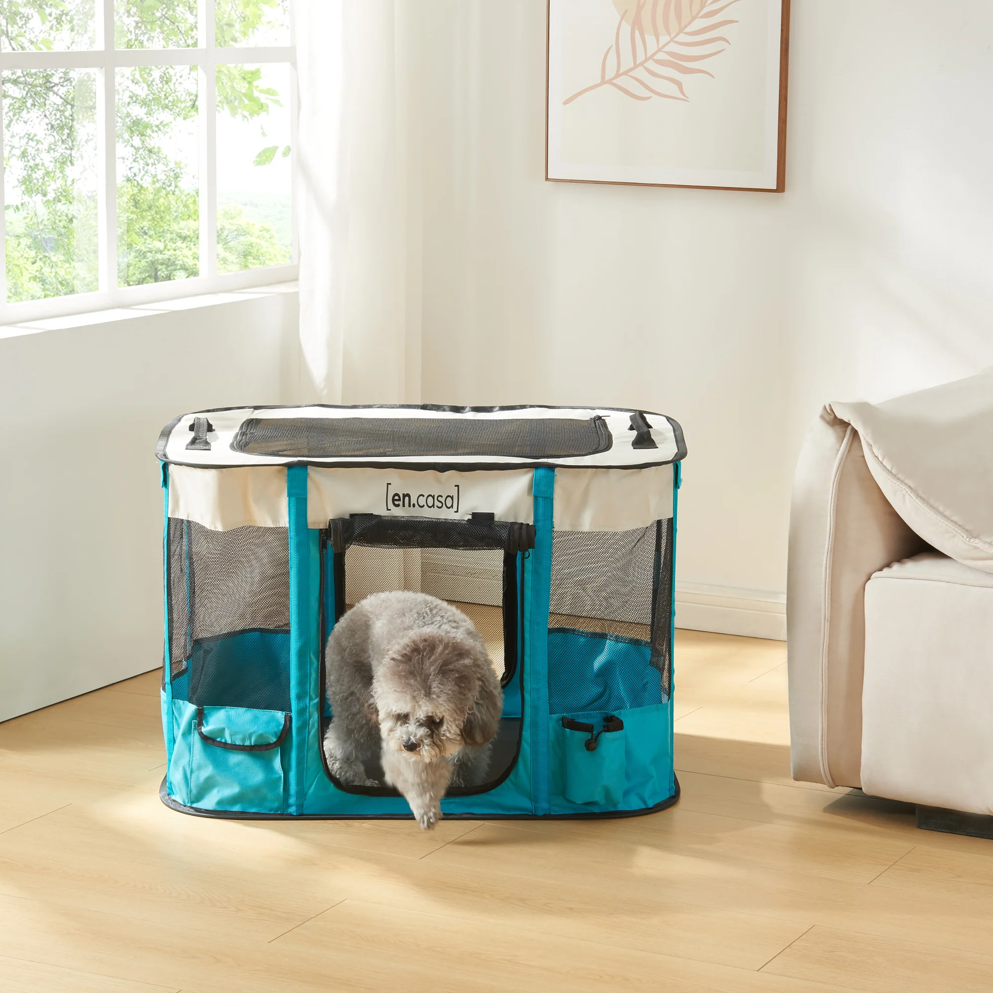 [en.casa] Hondenbox Mörbylånga blauw en beige - 3 varianten