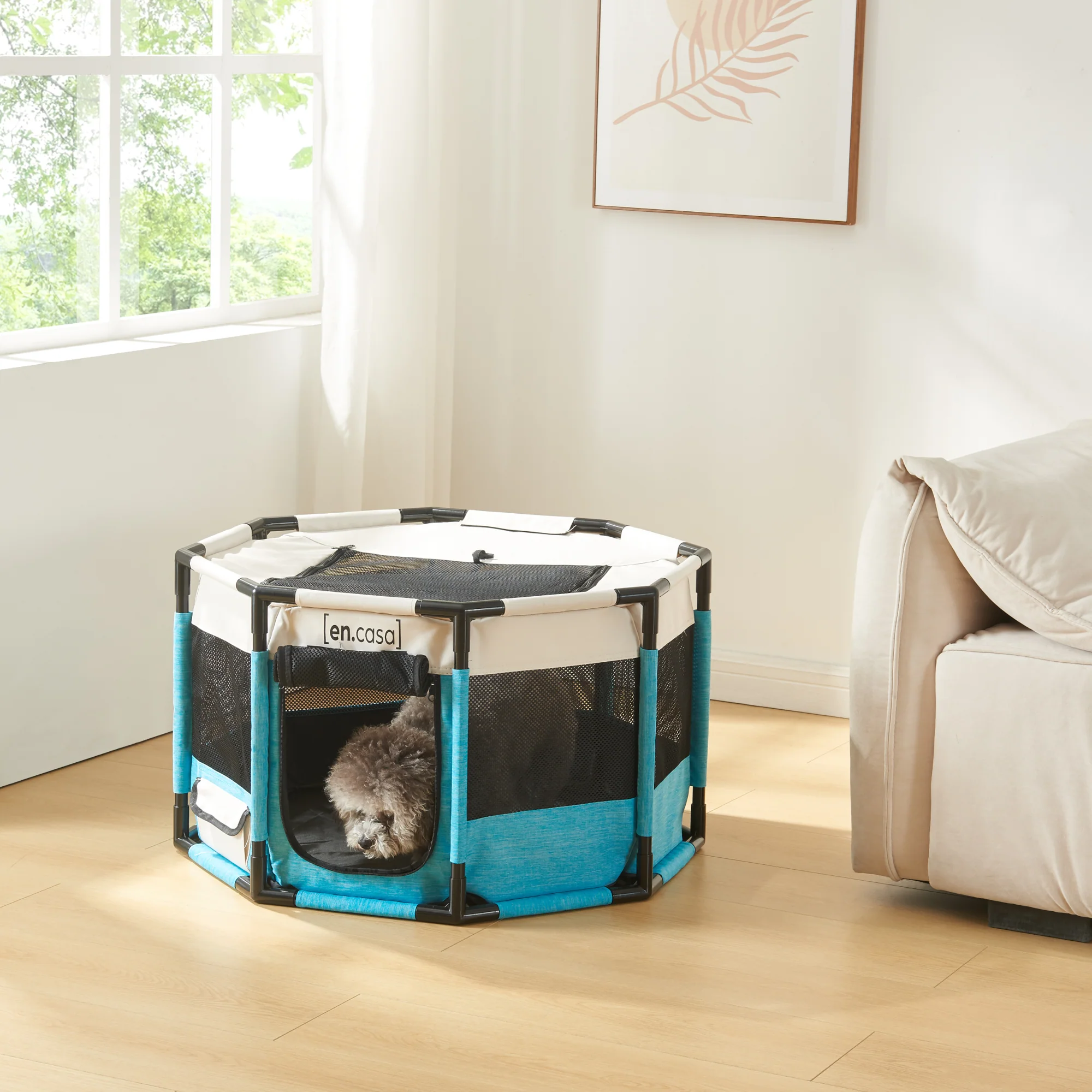 [en.casa] Hondenbox Nærøysund blauw en beige - 2 varianten
