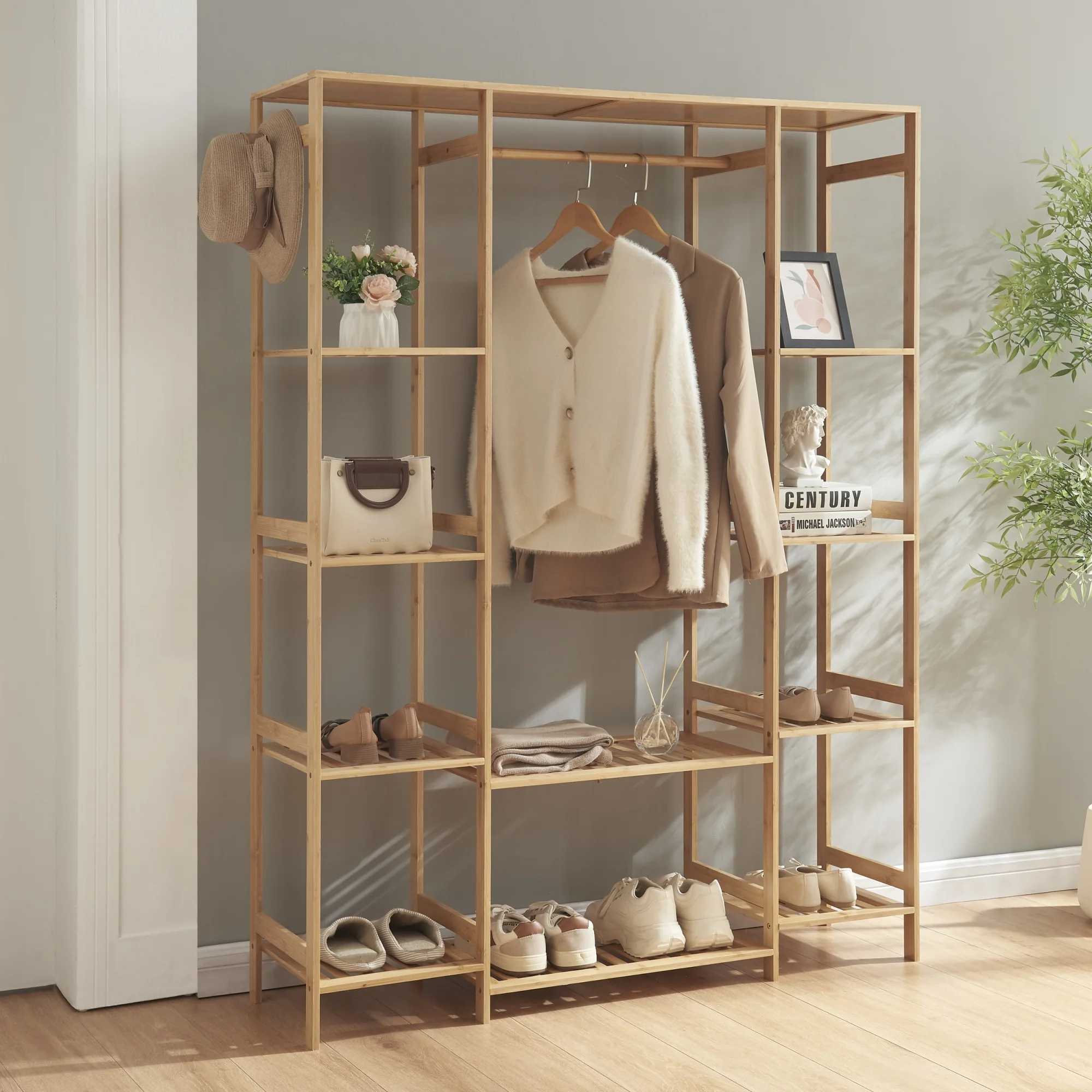 [en.casa] Kledingkast Ilomantsi bamboe open kast 165x122x35 cm