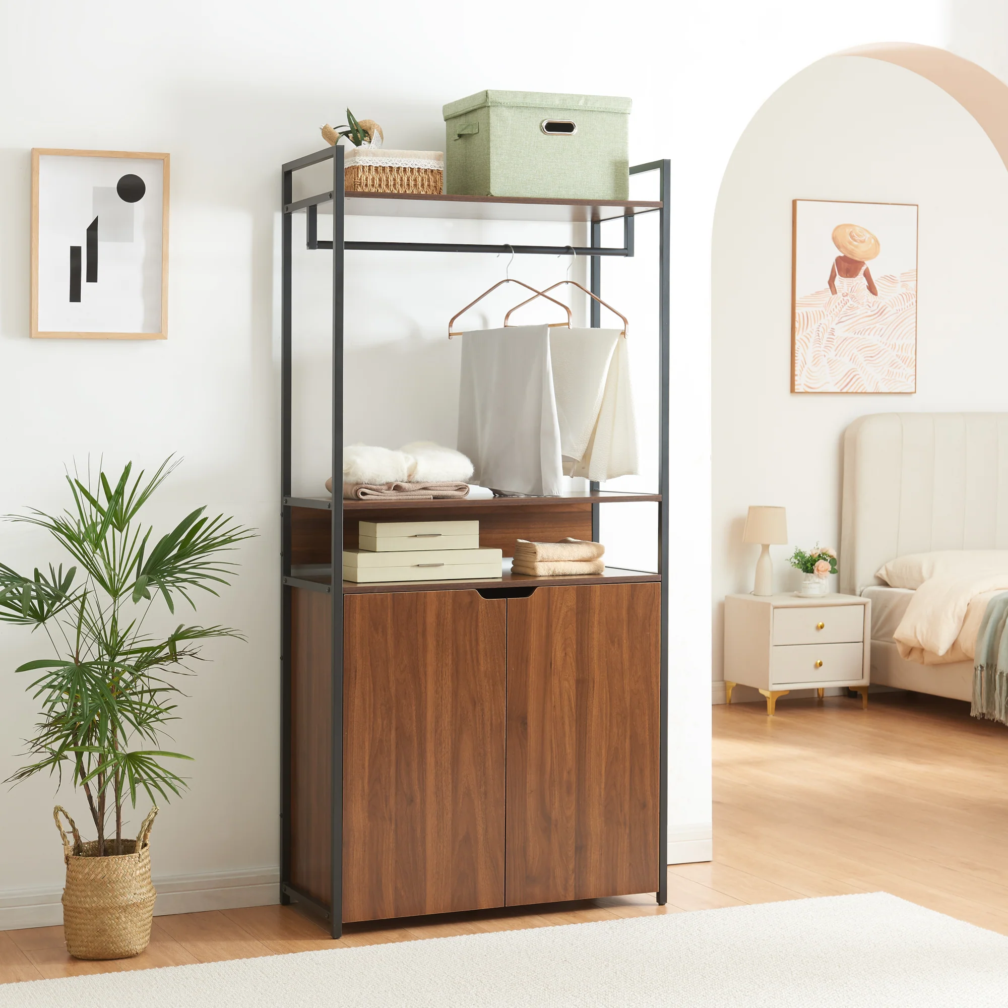 Kledingkast Larem open kast zwart en walnootkleurig [en.casa] - Image 3