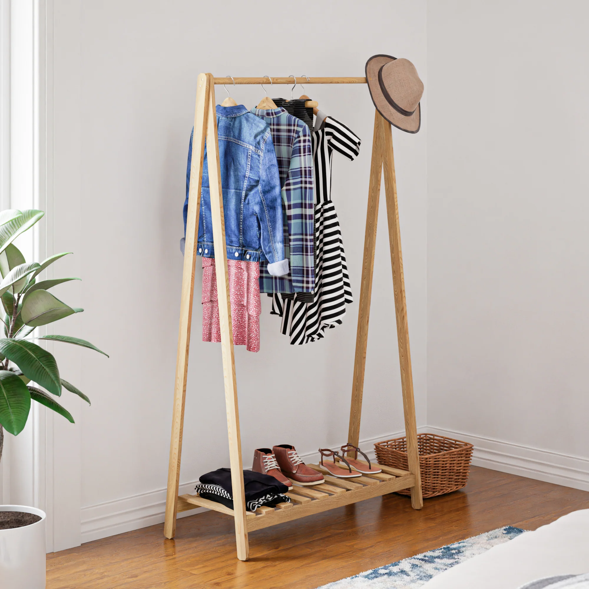 [en.casa] Kledingrek Ledøje met plank grenen houtkleurig - 3 varianten