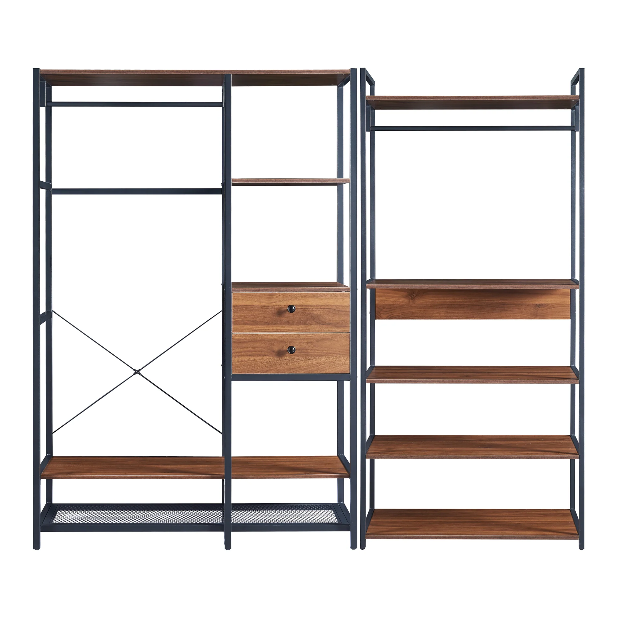 Kledingkast Larem open kast set zwart en walnootkleurig [en.casa]